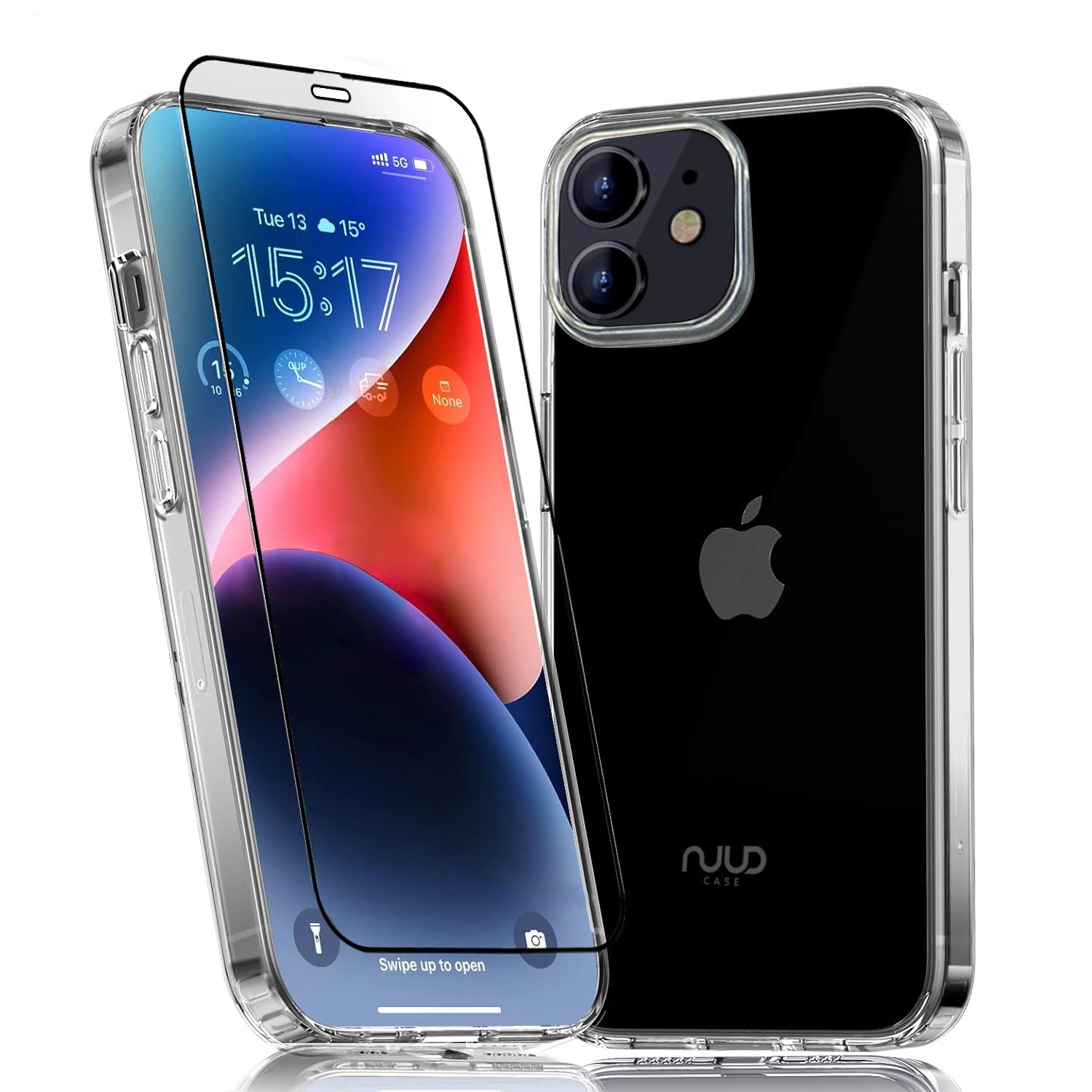 NuudUltra-Thin, Not Yellowing Crystal Clear iPhone 12 Case with 9H Hard Tempered Glass Silk Screen Protector, Military Drop Protection Transparent iPhone 12 Phone Case (Clear, iPhone 12)