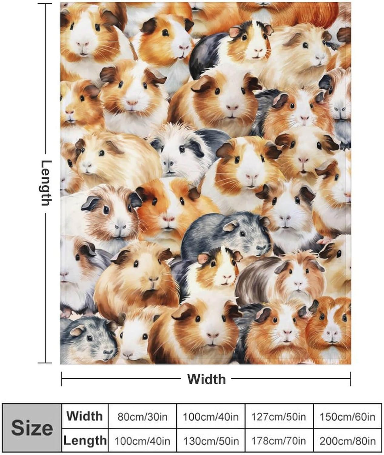 Guinea Pig Throw Blanket - Soft Flannel Polyester Blanket for Kids, Adults - 50"x40"