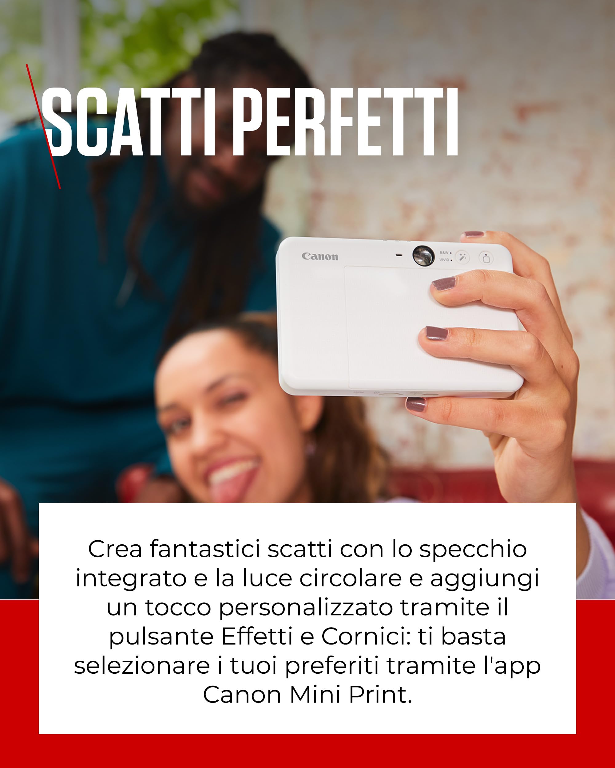 Canon Zoemini S2 Macchina Fotografica Istantanea 8MP – Fotocamera Istantanea Compatta con Specchio, Luce Circolare, Carta Fotografica con Retro Adesivo, Portatile, Bianco Perla