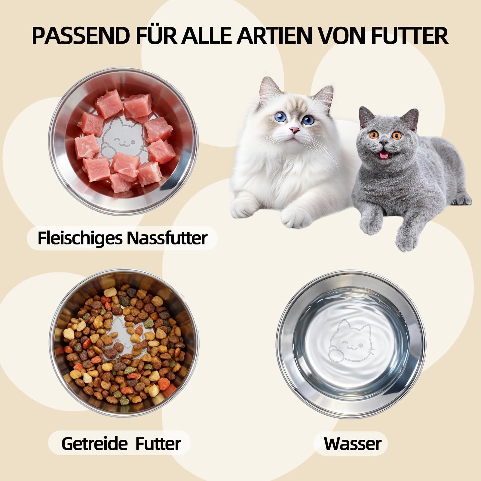 Ciotole per gatti in acciaio inox 14 cm, piatti anti-affaticamento baffi per cibo umido e secco