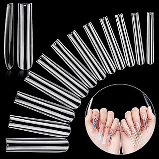LIONVISON 3XL Extra Lange Künstliche Nägel, 240 Stück Klare Quadratische Gerade Künstliche Nagelspitzen für Acrylnägel, 12 Größen Full Cover Press On Nagelspitzen für Maniküre