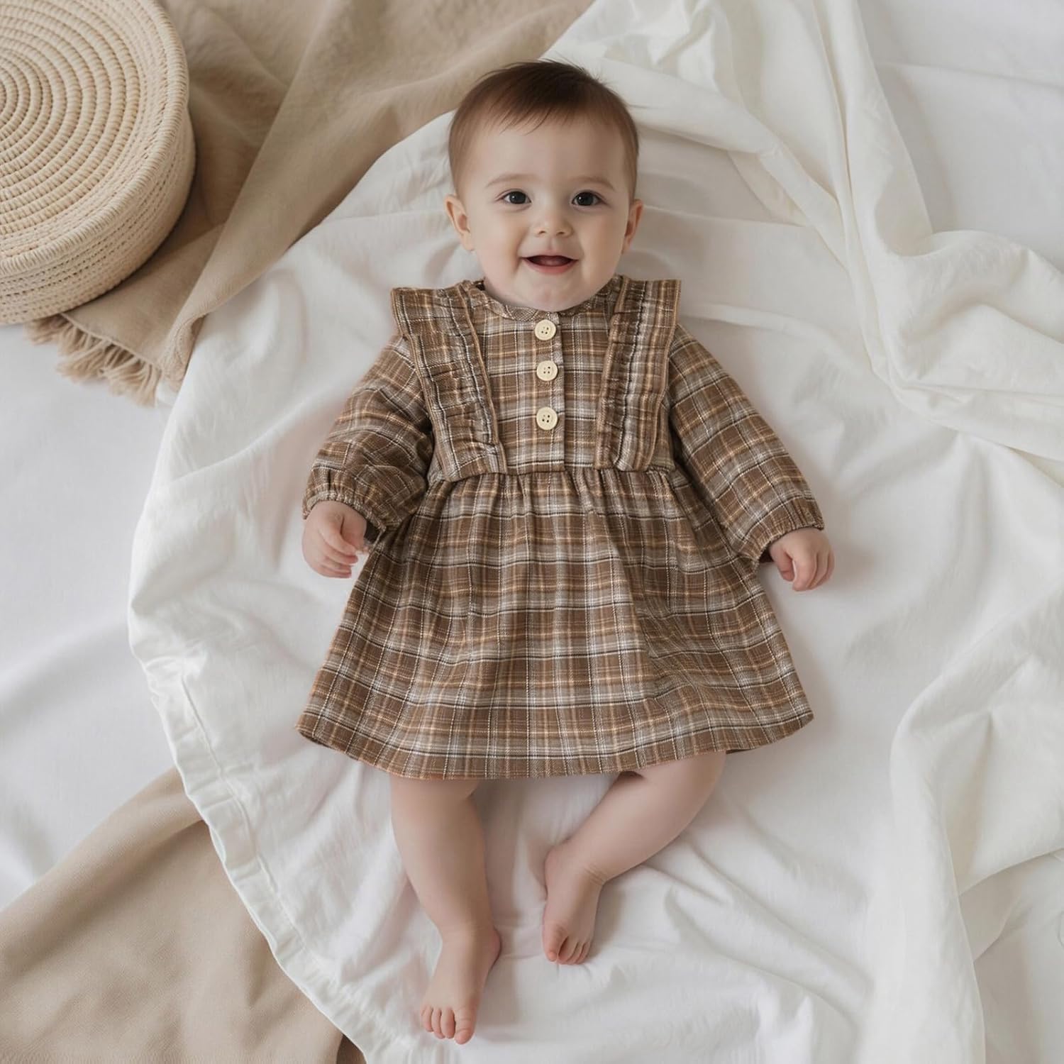 Baby Girl Cute Plaid Long Sleeve Ruffle Party A-line Dress Infant Newborn Winter Outfits - Image 4