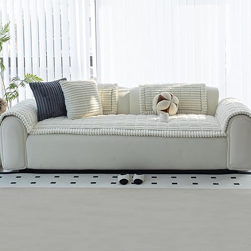 Miniatura 7 de Funda para sofá, fundas de sofá para perros, lavables, antideslizantes, a rayas, para sofá seccional, protector de muebles para forma de L (beige y