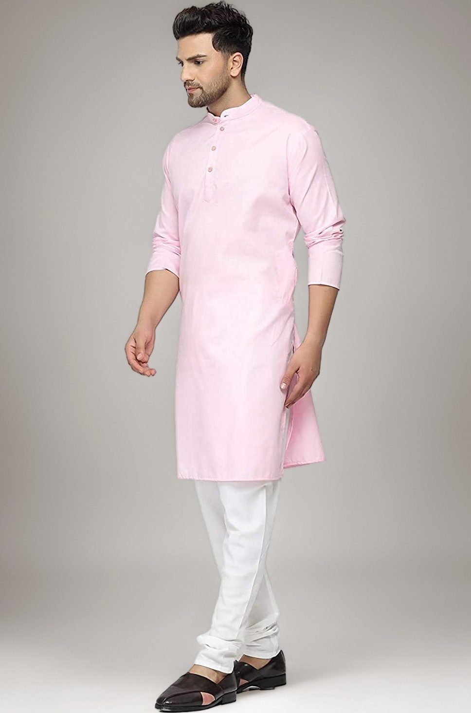 Multi Colored Cotton Plain Men's Ethnic Kurta Only