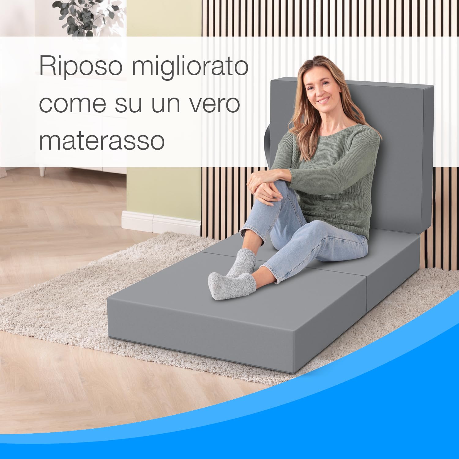 ELONEO materassino pieghevole per ospiti, materasso pieghevole a 3 parti, spugna extra spessa (15cm), lavabile, cubo a disco intervertebrale, adulti (grigio, 75 x 195 x 15 cm)