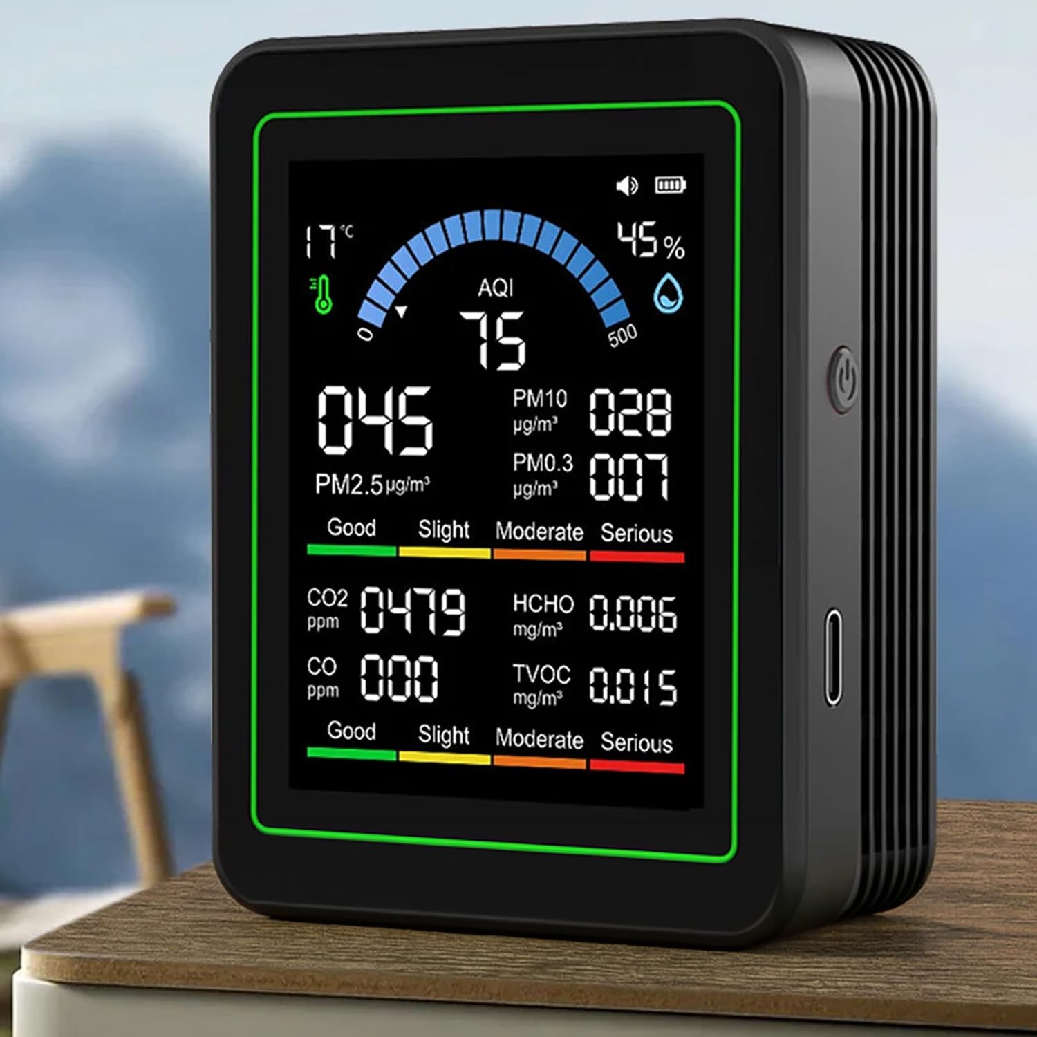 Air Quality Monitor Indoor, 10 in 1 Portable Smartair Quality Tester for CO2 | CO | TVOC | HCHO | Temp | AQI | PM0.3-1 Detection Hum for Home Cars Plants, Pets, Car, Hotel (Black)