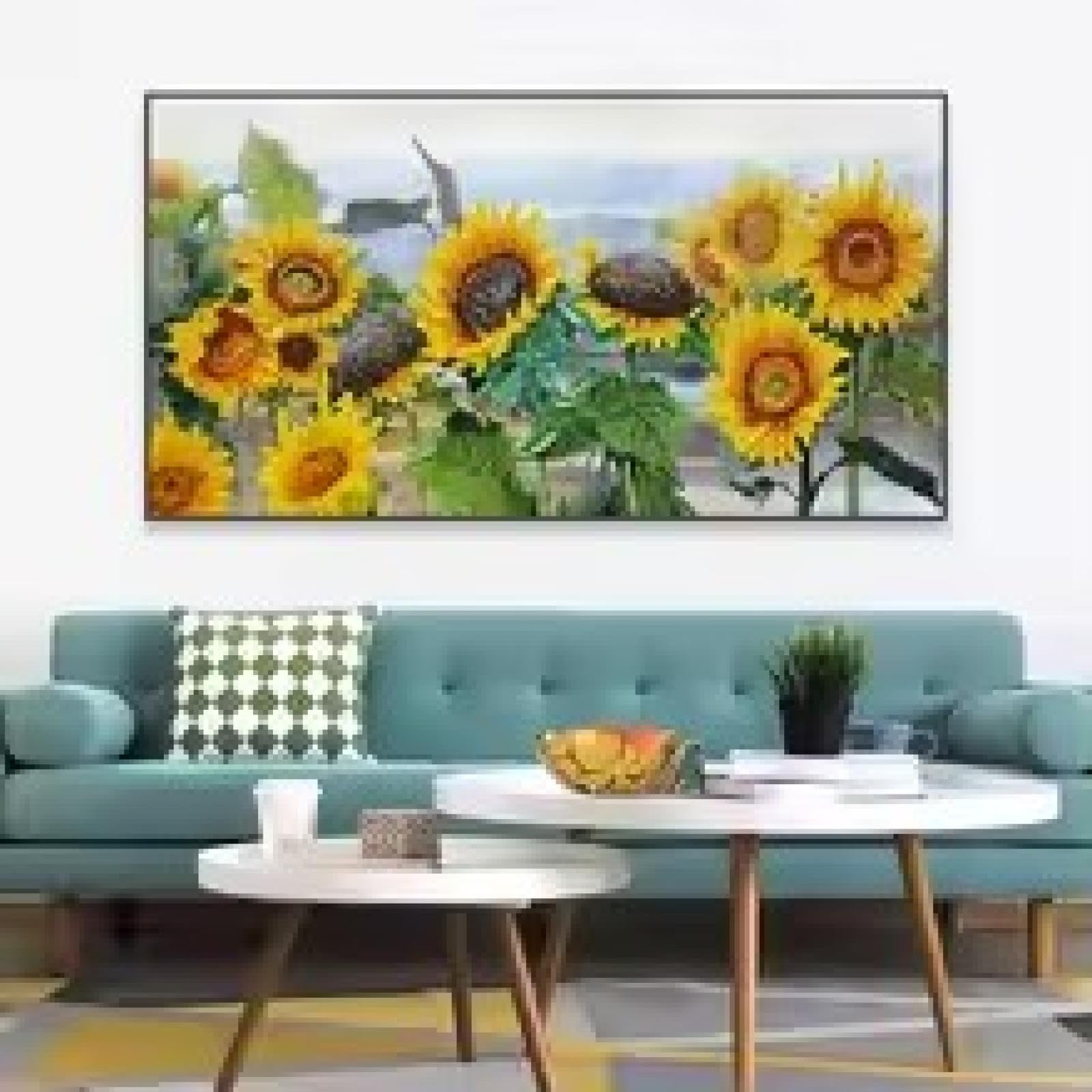 Toile tournesol blanc grand format pour habiller un mur vide