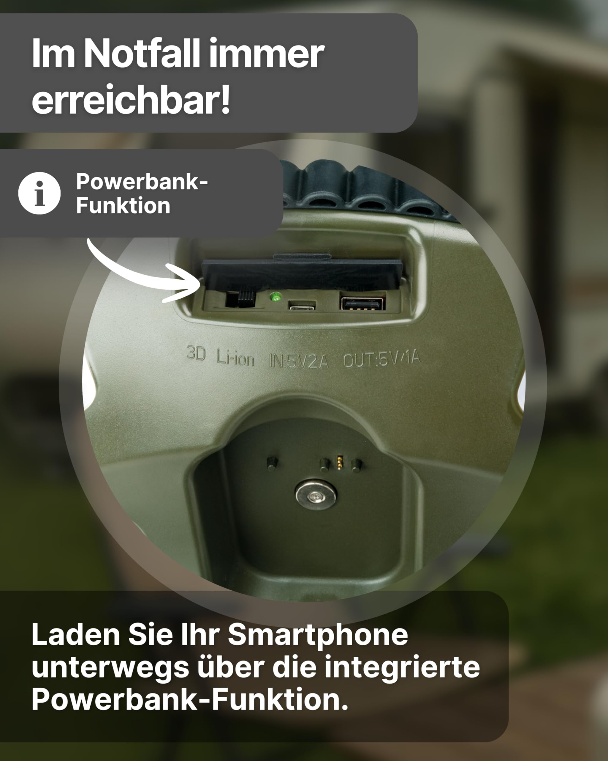 SCHWAIGER LED Campingleuchte mit Stativ & Bluetooth Lautsprecher I Solar Campinglampe mit 3 Zusatzleuchten I solarbetriebene Standleuchte mit Powerbank-Funktion I multifunktionale Outdoor Lampe