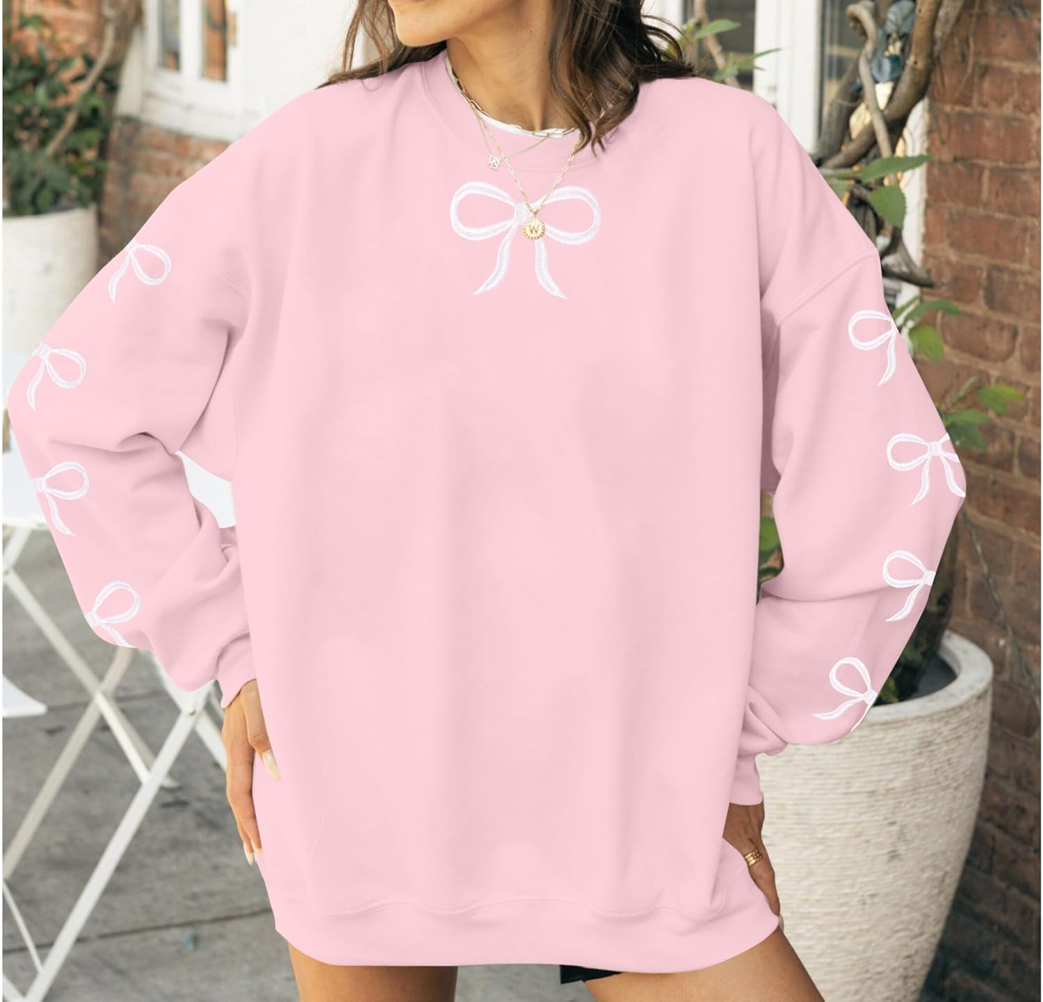 ASTANFY Oversized Bow Sweatshirt Cute Clean Girl Embroidered Sweatshirts Coquette Preppy Sweater Y2k Long Sleeve Pullover Top - Image 2