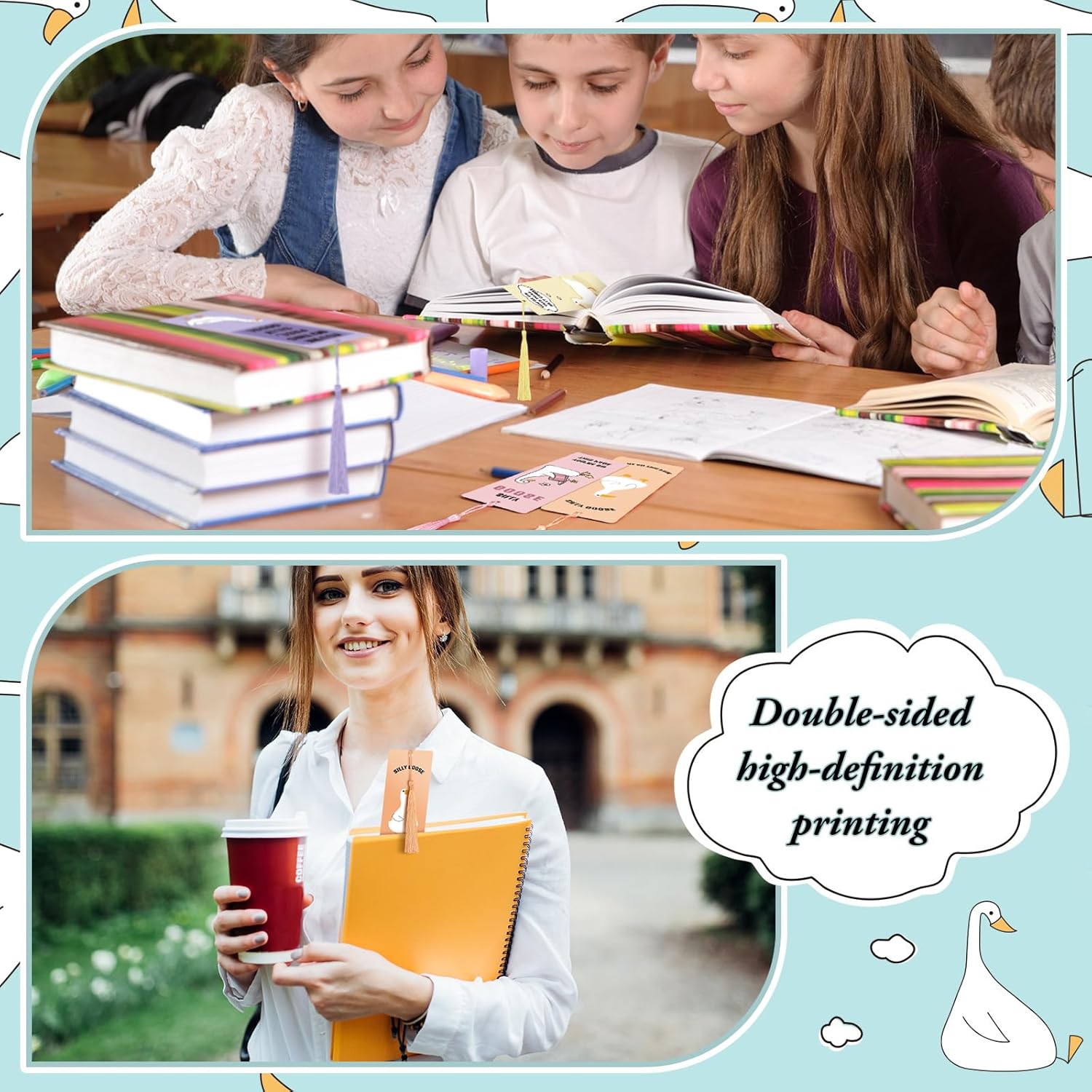 24pcs Silly Goose Bookmarks with Tassels Cute Funny Goose Bookmarks for Women Reading Accessories Bookish Gifts for School Students Book Lovers Club, 6 Styles - Image 6