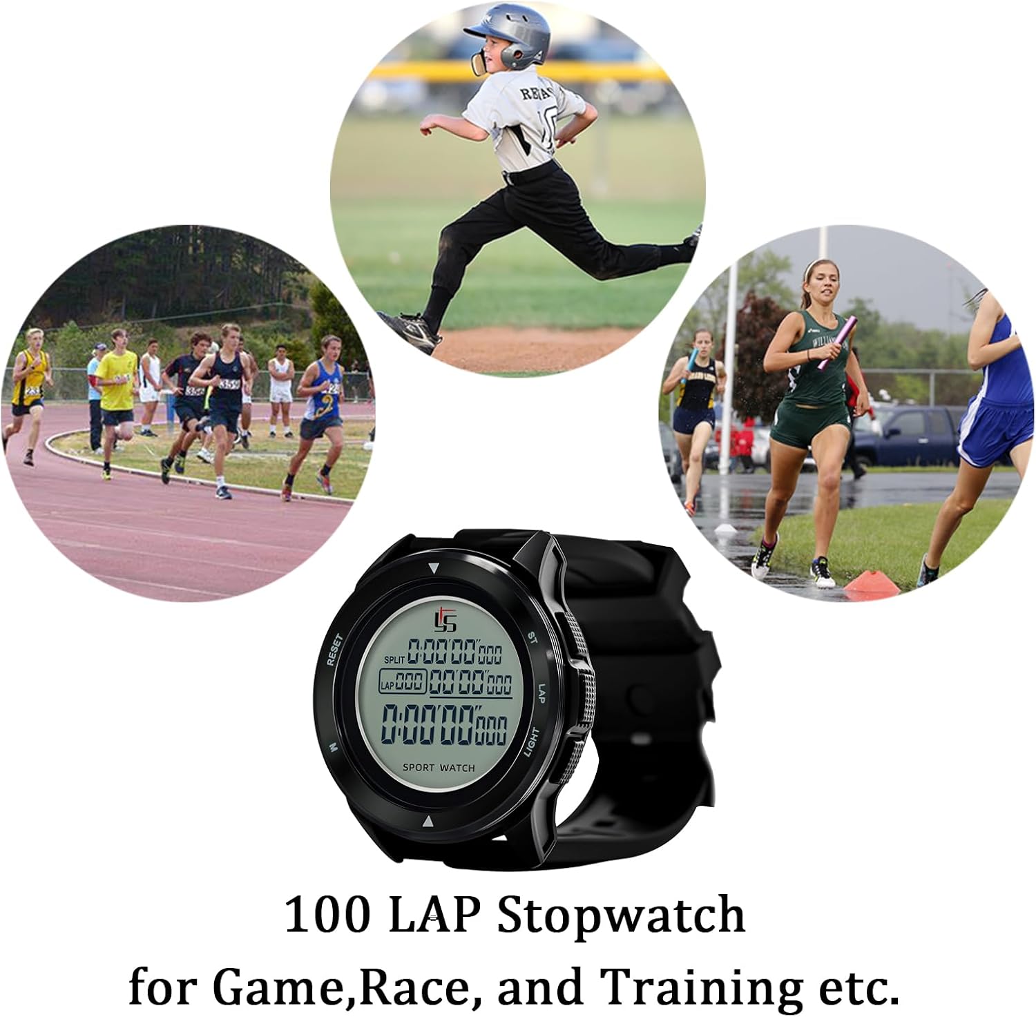 FCXJTU Professional Soccer Referee Watch with Tournament Mode Game Timer, 100-Lap Silent Stopwatch, 3-Line Backlit Display, On/Off Switch, Countdown/Alarm/Calendar for Football Officials, Coaches