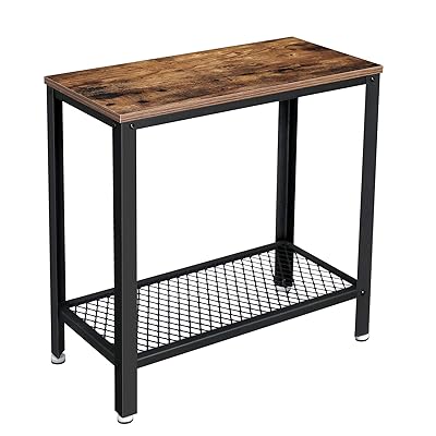 VASAGLE table de chevet style industriel marron rustique et noir avec étagère grillagée