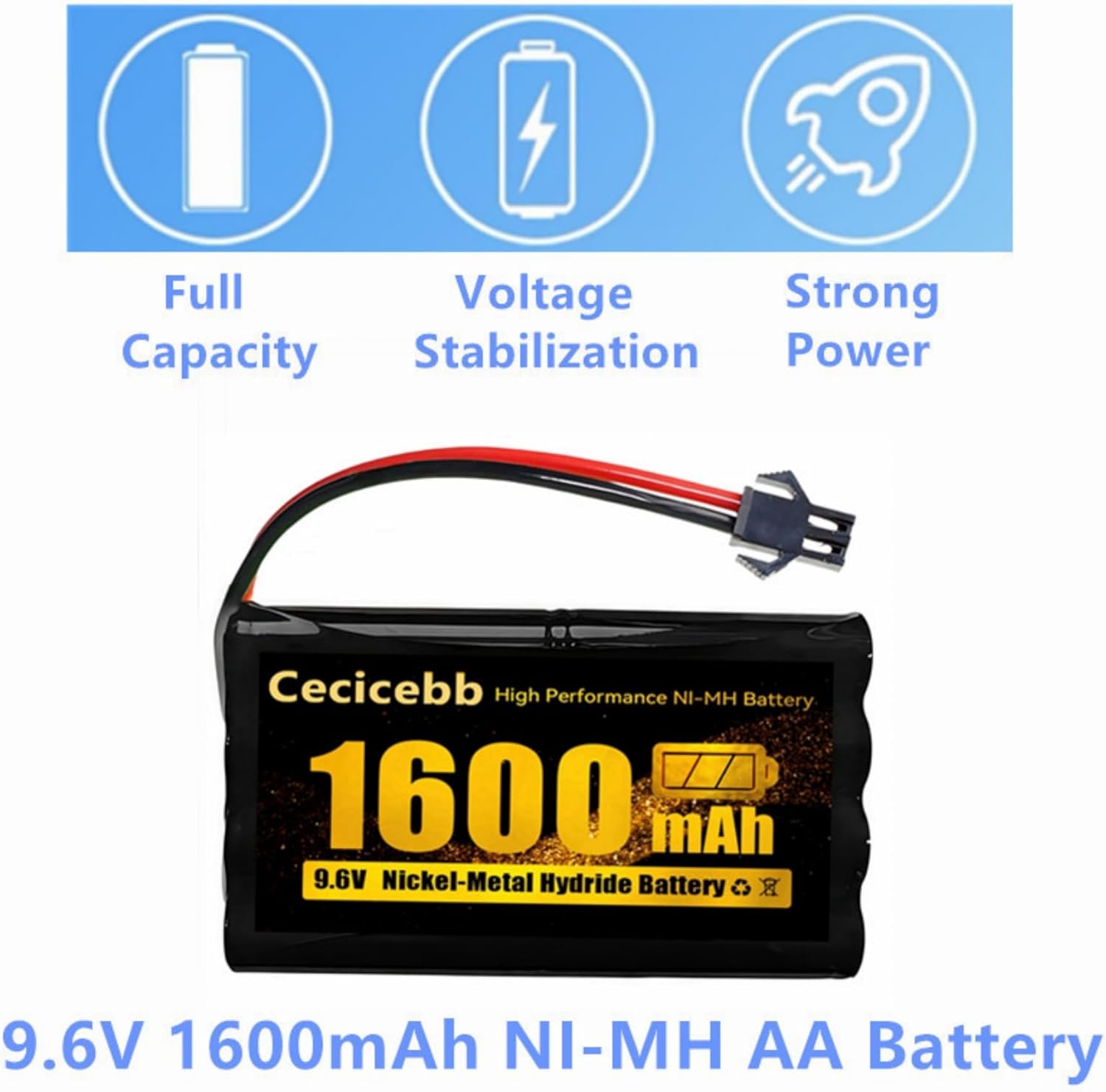 9.6V 1600mAh NI-MH Rechargeable Battery Pack with SM-2P for RC Car Boats Robots Vehicles Trucks 2 Pack with USB Charger Cable