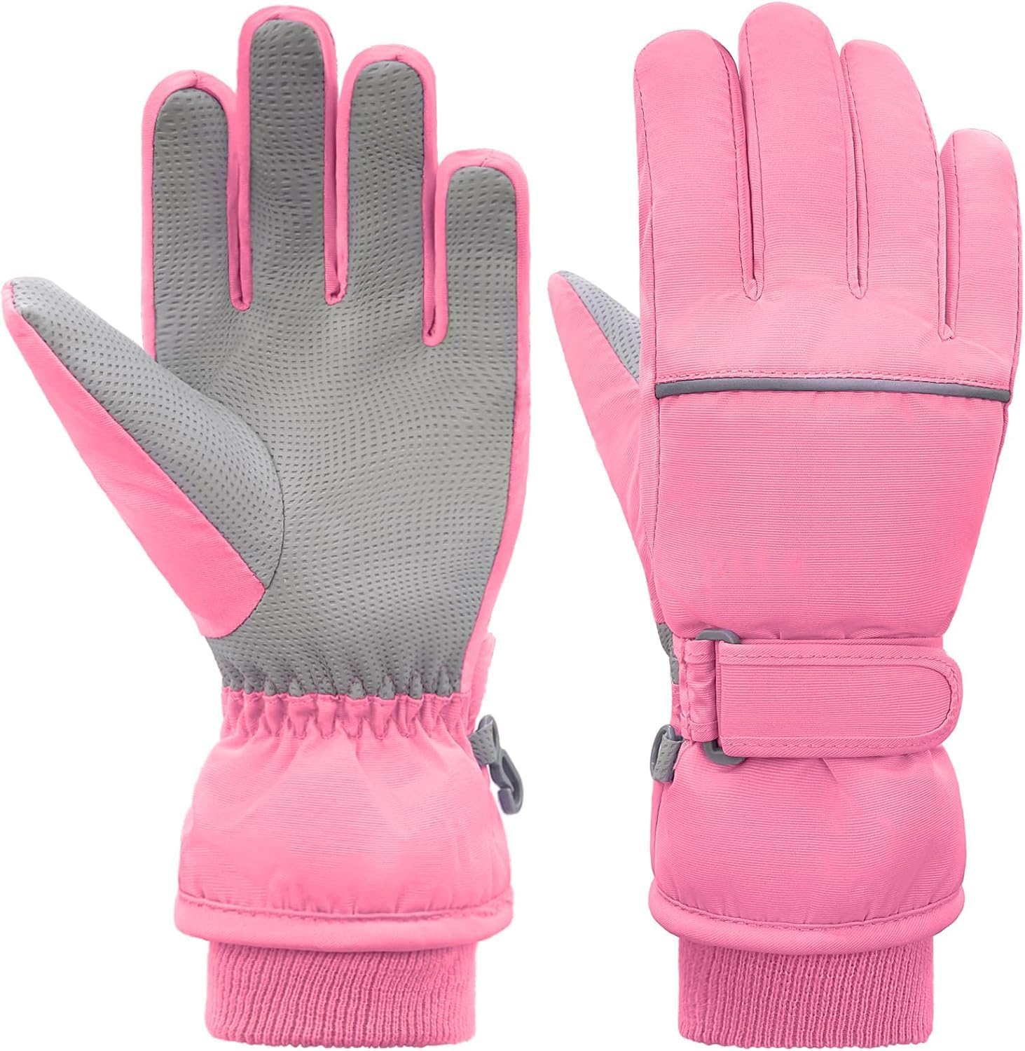 Kids Winter Ski Gloves, Waterproof Children Girls Boys Thermal Snowboard Snow Gloves Mittens for Cold Weather, Pink