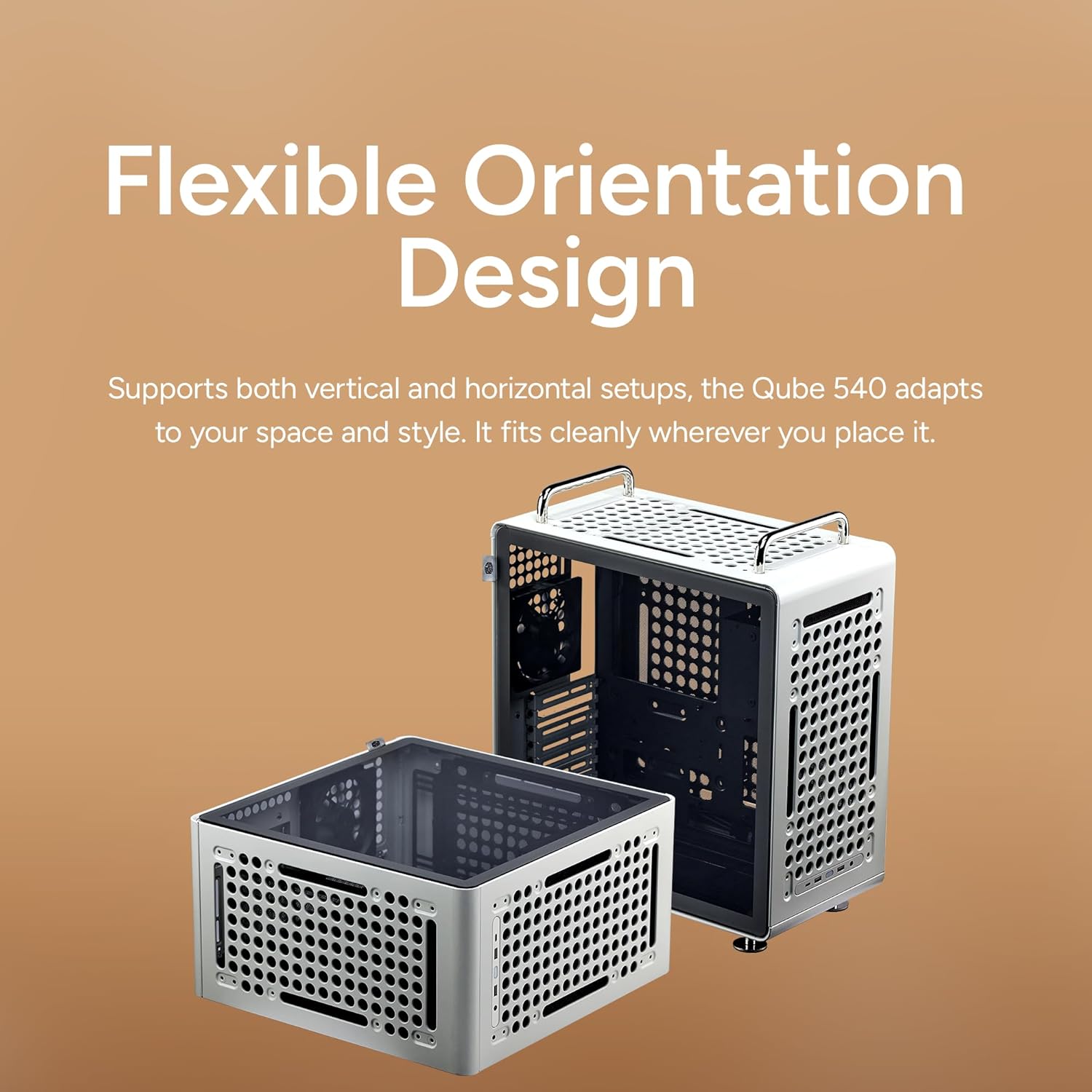 Cooler Master QUBE 540 ATX Mid-Tower PC Case – Highly Customizable Modular Computer Chassis with Movable I/O Panel, Multi-Position PSU Mount, Tempered Glass Panel & Portable Handles – Moonstone