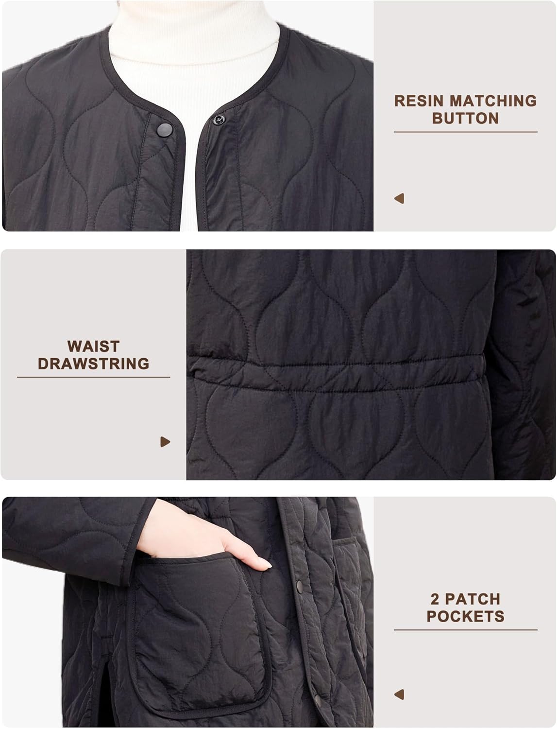ROYAL MATRIX Women's Quilted Jacket Lightweight and Padded Trendy Coat Button Down Jacket with Pockets - Image 5