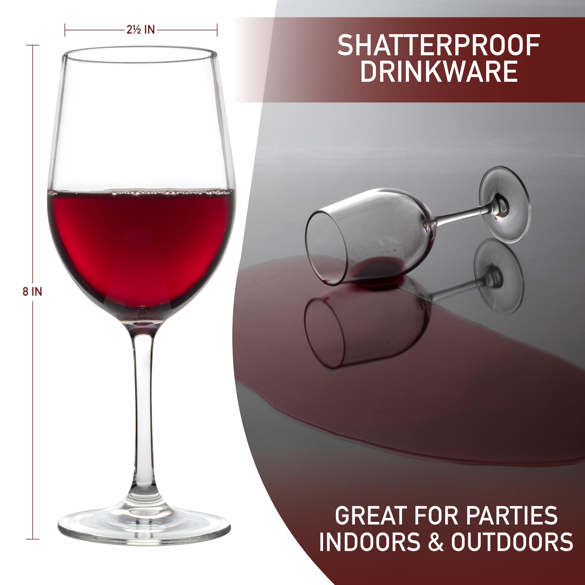 Copas de vino irrompibles, 12 onzas, juego de 8, Tritan, inastillables, reutilizables, aptas para lavavajillas