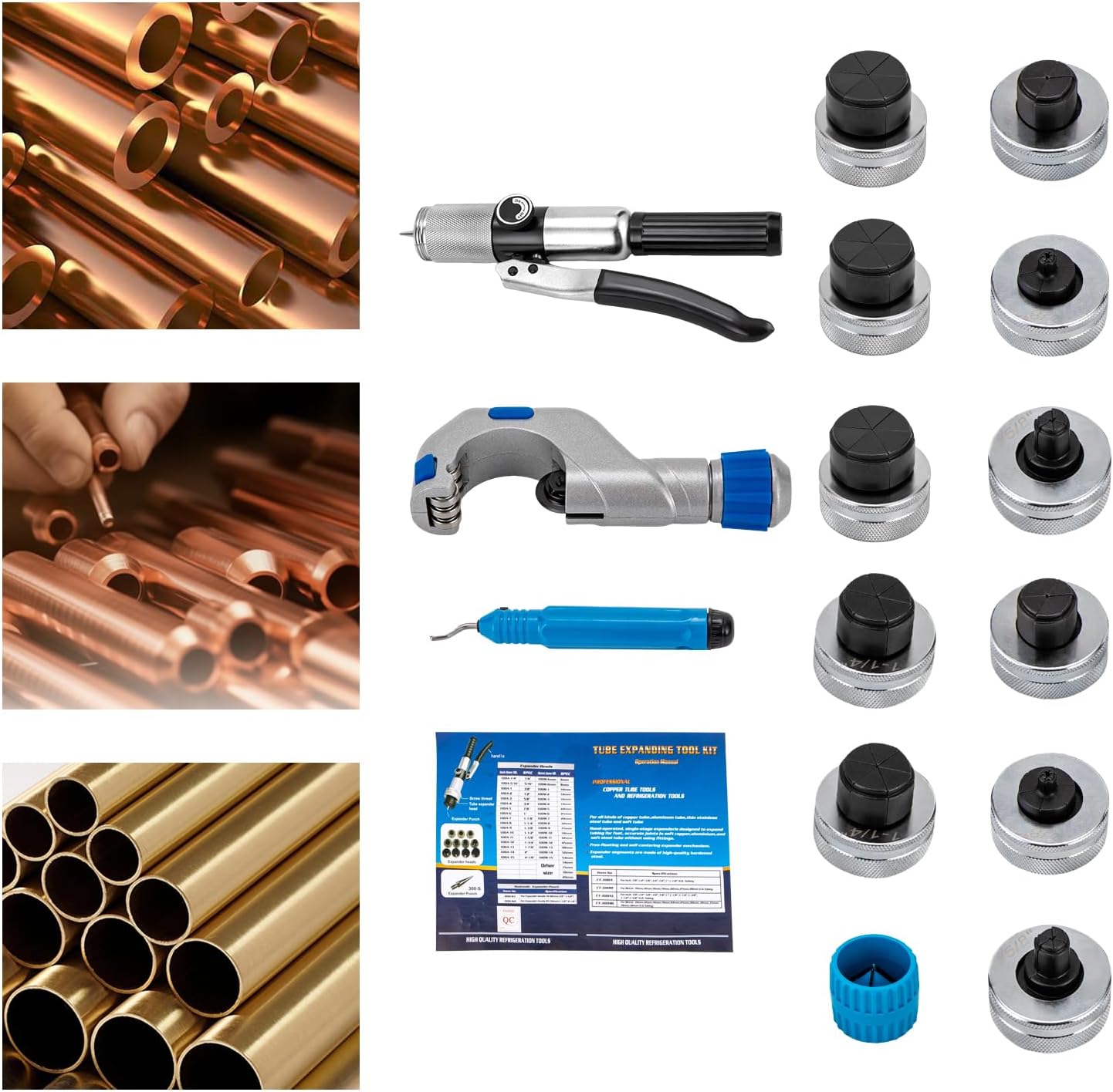 Hydraulic Swaging Tool Copper Pipe Tube Expander with Tube Cutter and 11 Tube Expander Head 0.4 to 1.7 inch