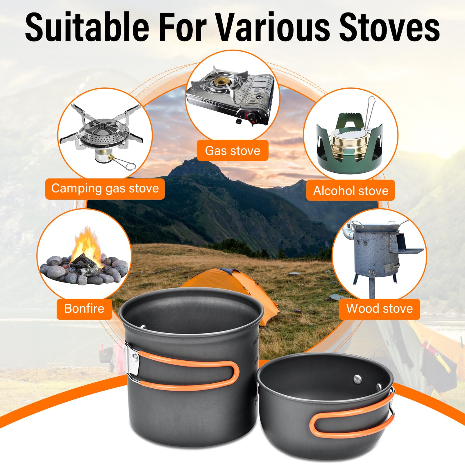 Set Da 16 Pezzi Per Campeggio Odoland - Pentole, Padelle, Fornello E Accessori - Foto 5