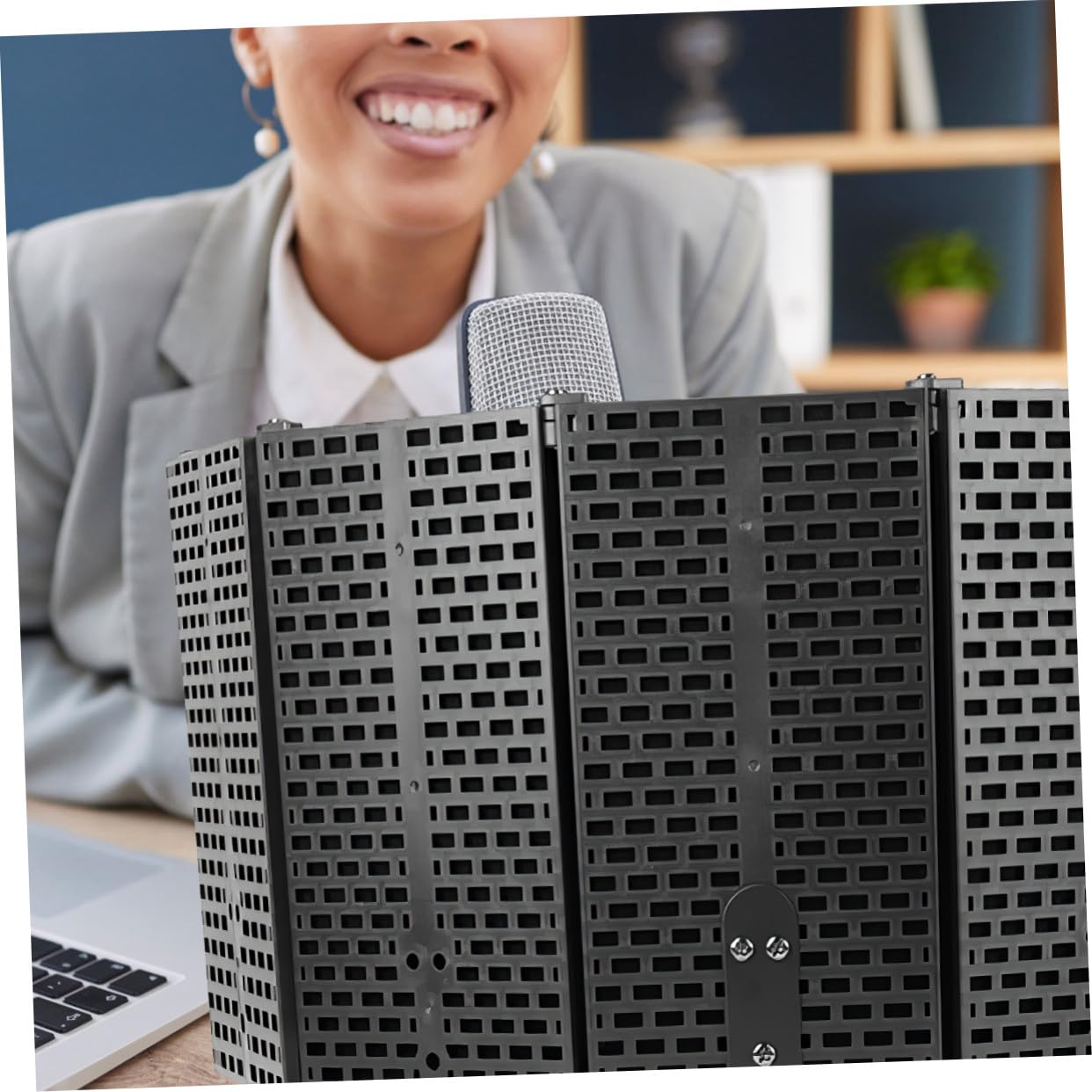 HOMSFOU Escudo Aislamiento Micrófono Plegable con Espuma Alta Densidad para Grabación Estudio Podcast Equipamiento Profesional con Instalación Escritorio y Soporte Absorción Sonido y