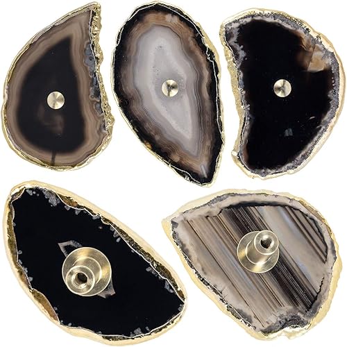 Miniatura 5 de Rockcloud Perillas de ágata negra para cajón de armario, tiradores para armario de aparador, rebanada teñida con pomos de borde chapados en oro para