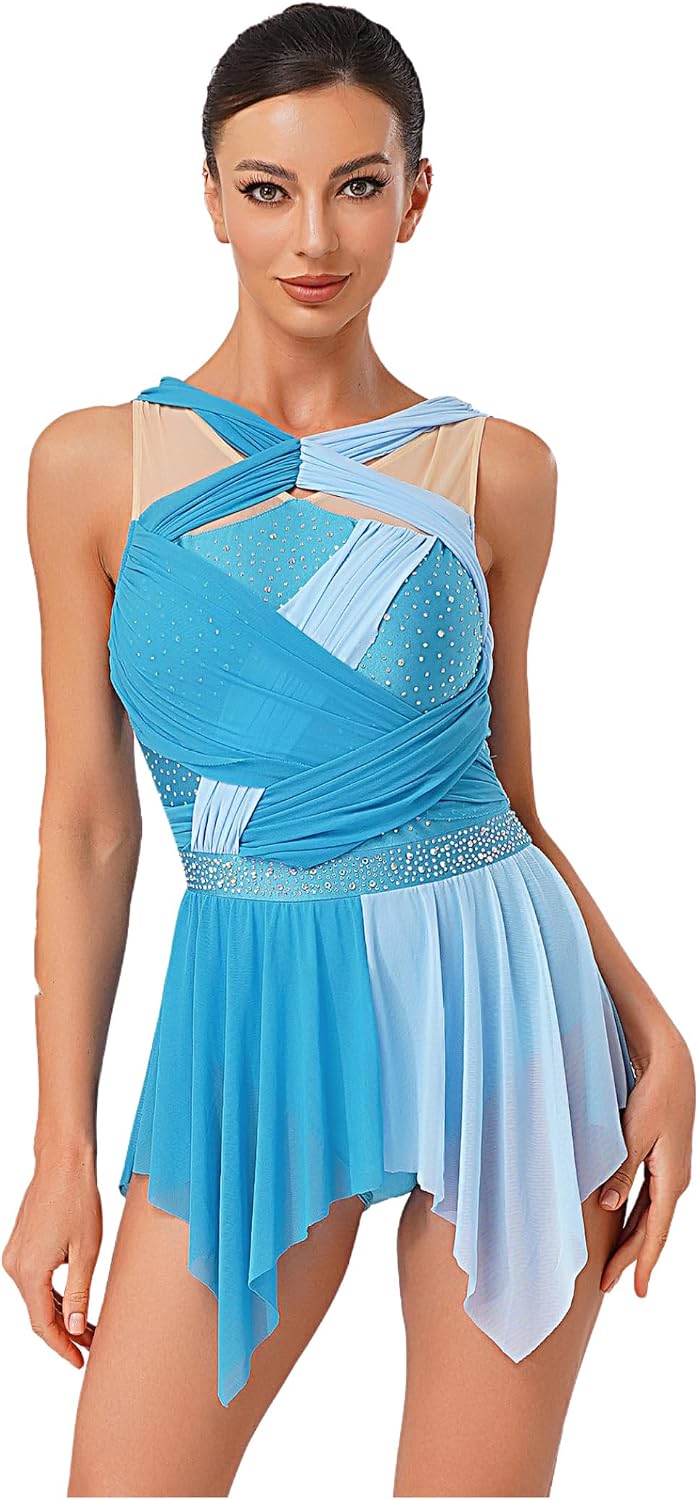Women's Color Block Lyrical Dance Dress Ballet Dance Costume Irregular Modern Contemporary Costume