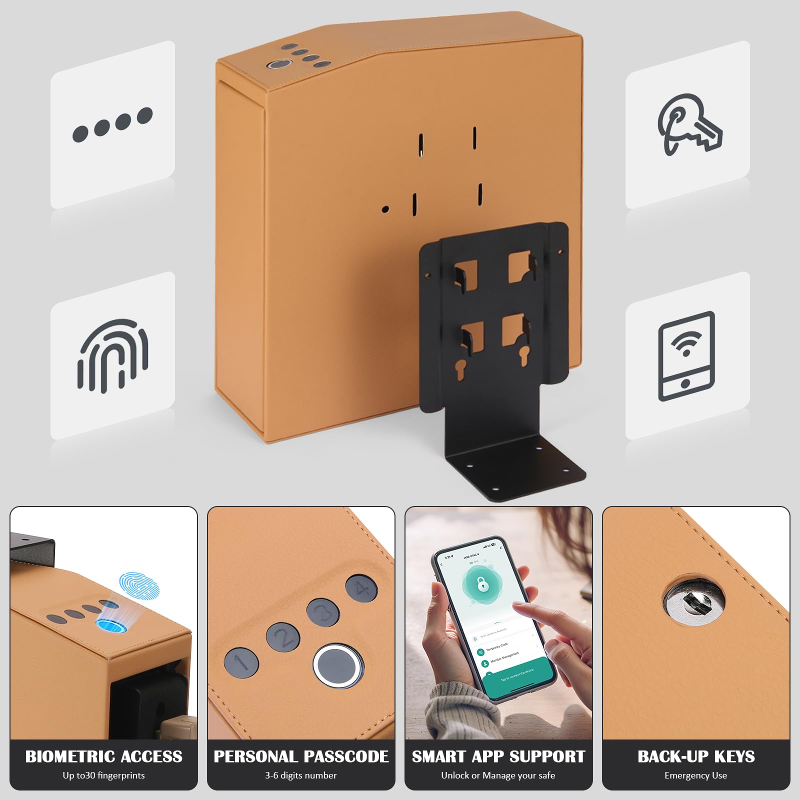 Cassaforte intelligente per pistole biometriche, armadio verticale con controllo app, serratura digitale, acciaio al carbonio, esterno in pelle, scanner per impronte digitali, per la