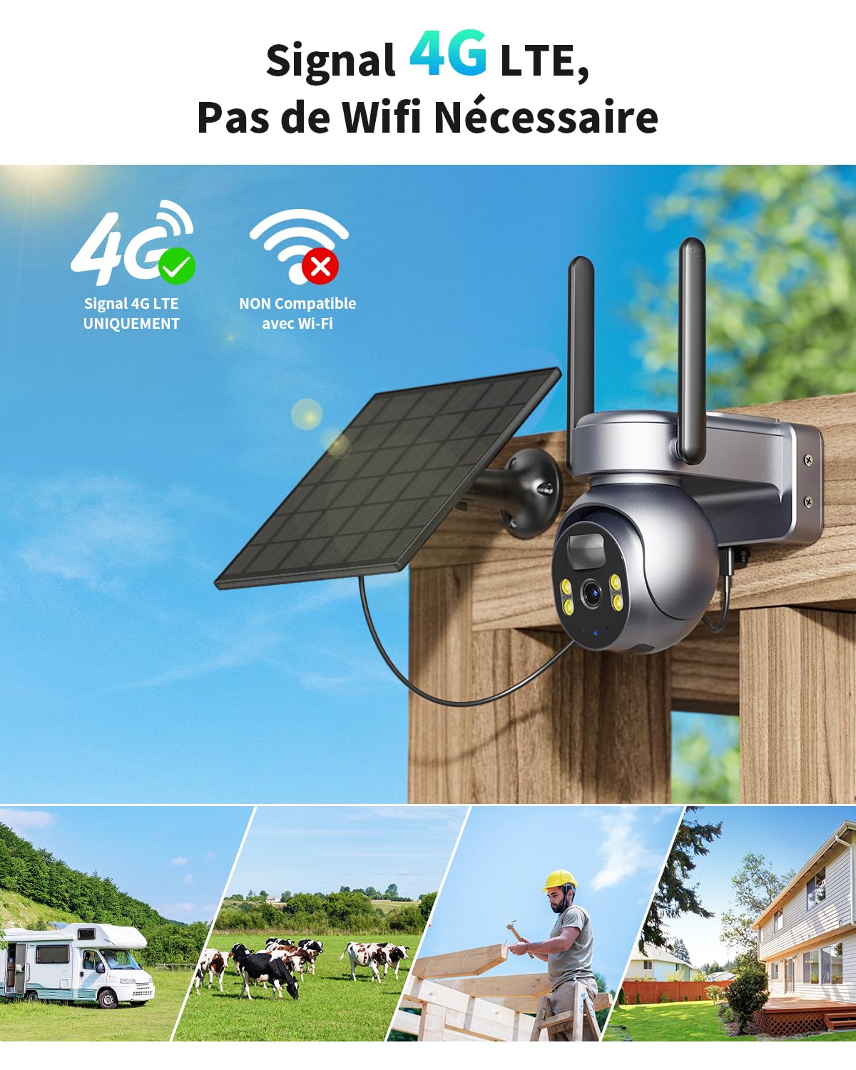 SEHMUA 4G Caméra de Surveillance sans Fil Extérieur, 2K HD Solaire