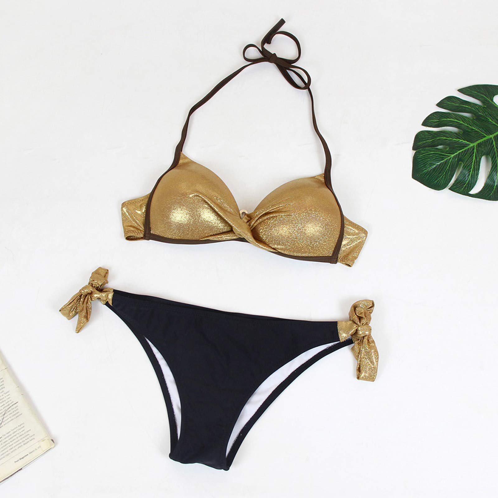 Generisch Bikini pour femme - Maillot de bain - Maillot de bain brésilien - Patchwork - Bikini à paillettes - Plage