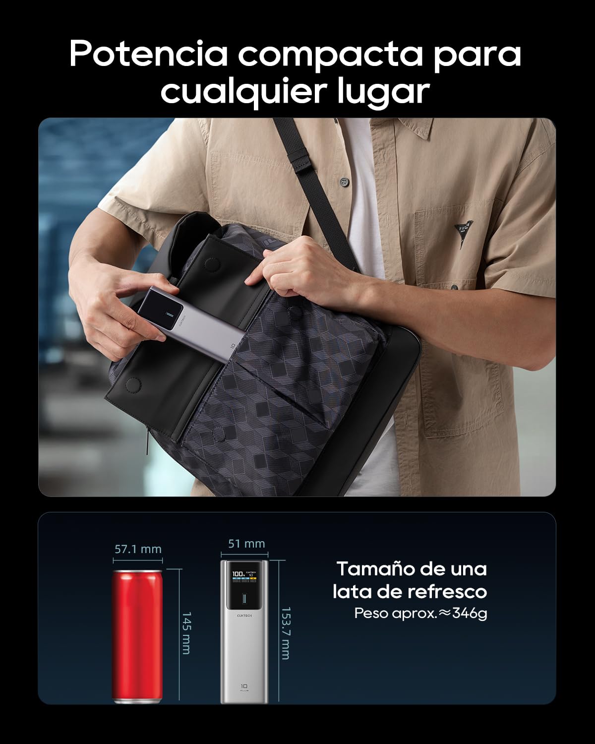 CUKTECH Powerbank 15000mAh (3S1P) 100W, batería externa con carga rápida, cargador portátil con pantalla, compatible con iPad, iPhone 16/15 Plus Pro Max, Galaxy S24 S23 Ultra