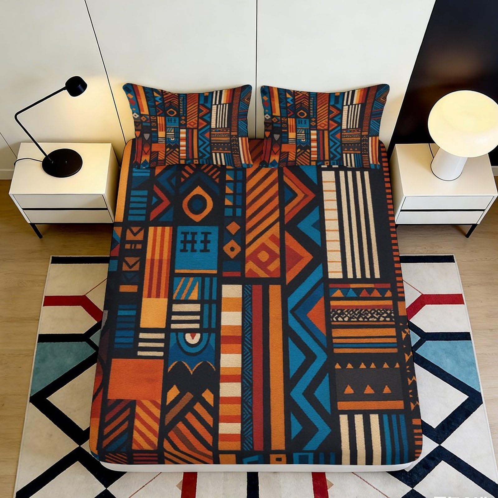 Pnayamiorkfel Style-1 3D Printed Geometric Tribal Fitted Sheet Microfiber Soft Breathable Abstract Ethnic Bed Cover For Bedroom Guest Room Decor 90X200x25cm
