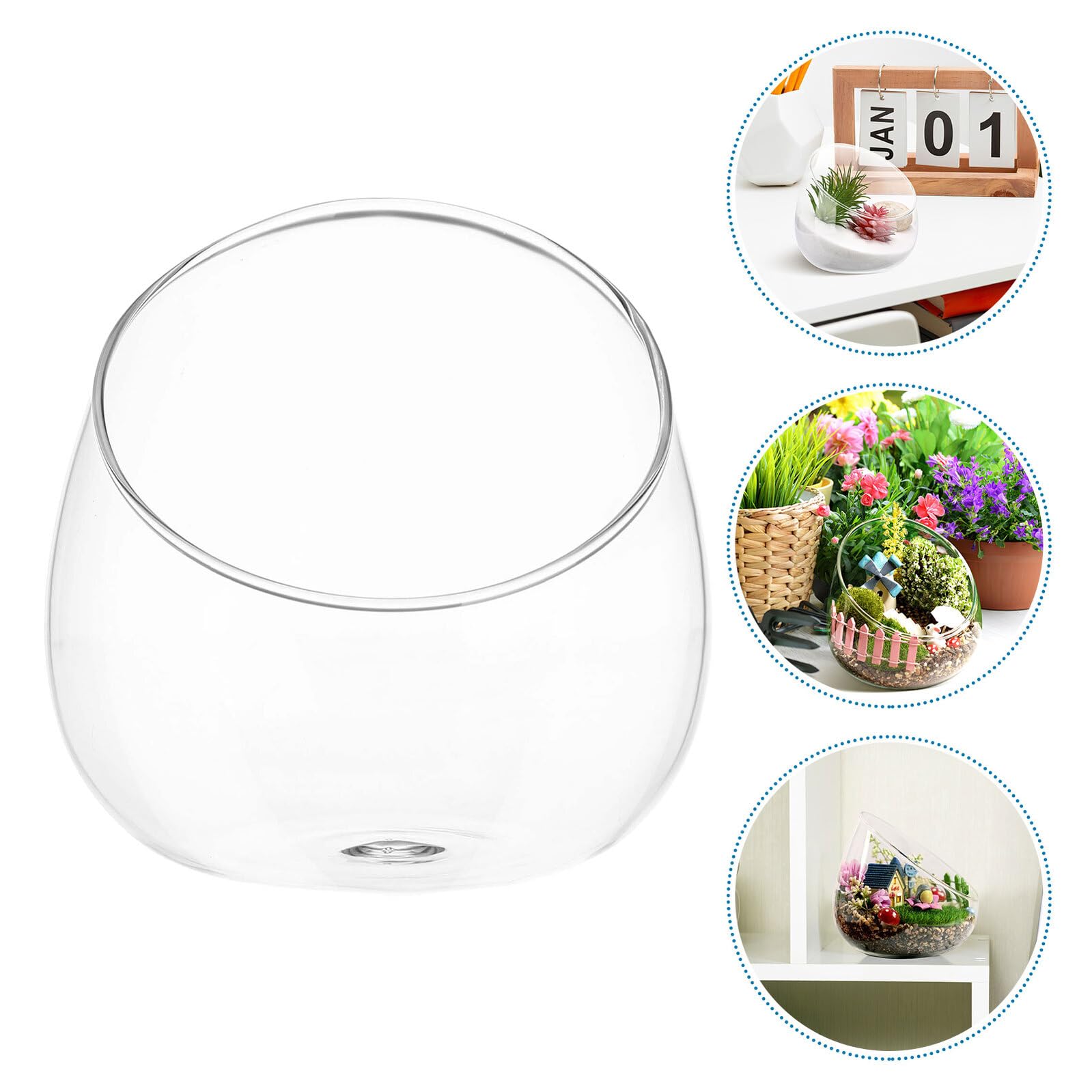 Cuenco de Vidrio para Terrario Corte Inclinado, Diámetro 15 CM, Jarrón Transparente para Micropaisaje, Maceta de Plantas Suculentas, Decoración de Escritorio y Hogar