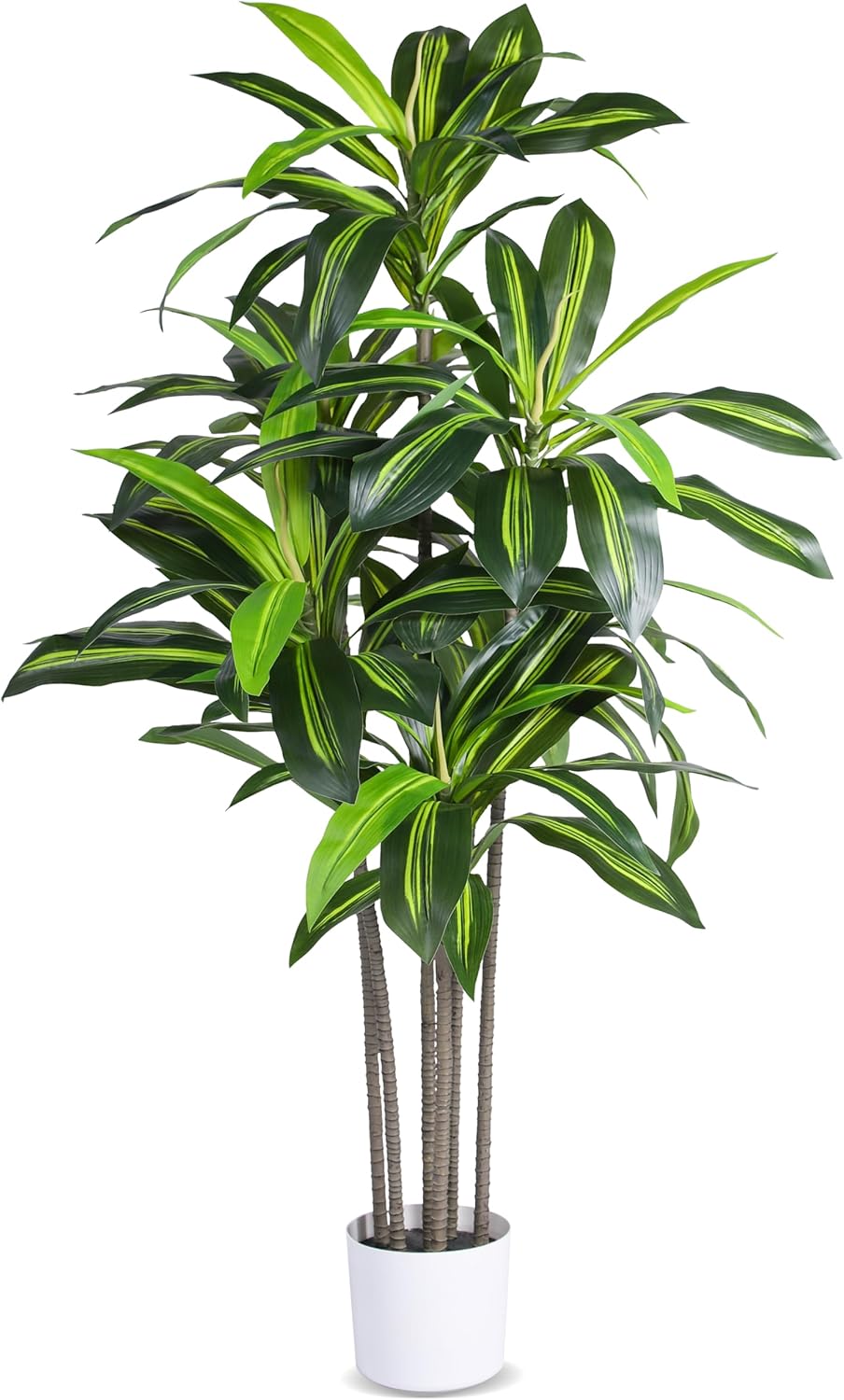 Artificial Dracaena Tree Indoor, 6FT Tall Faux Tree with Natural Wood Trunk and Lifelike Leaves, Tall Artificial Plants Indoor, Fake Plants for Home, Office, Living Room Decor
