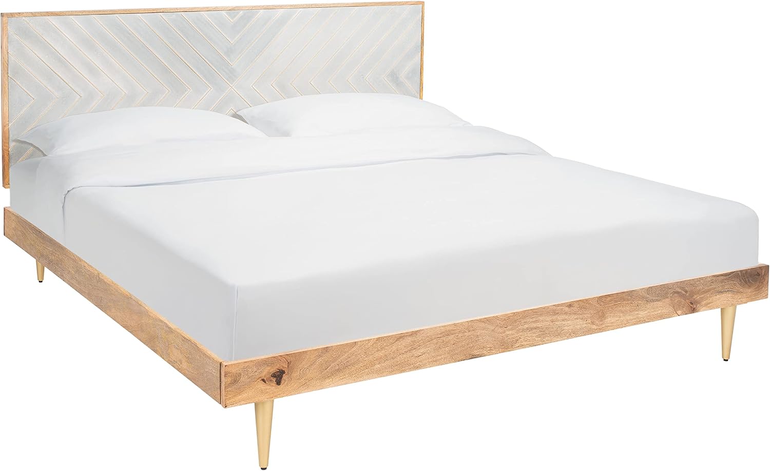 SAFAVIEH Couture Home Collection Leni Natural Wood/Gold Inlayed Cement King Bed