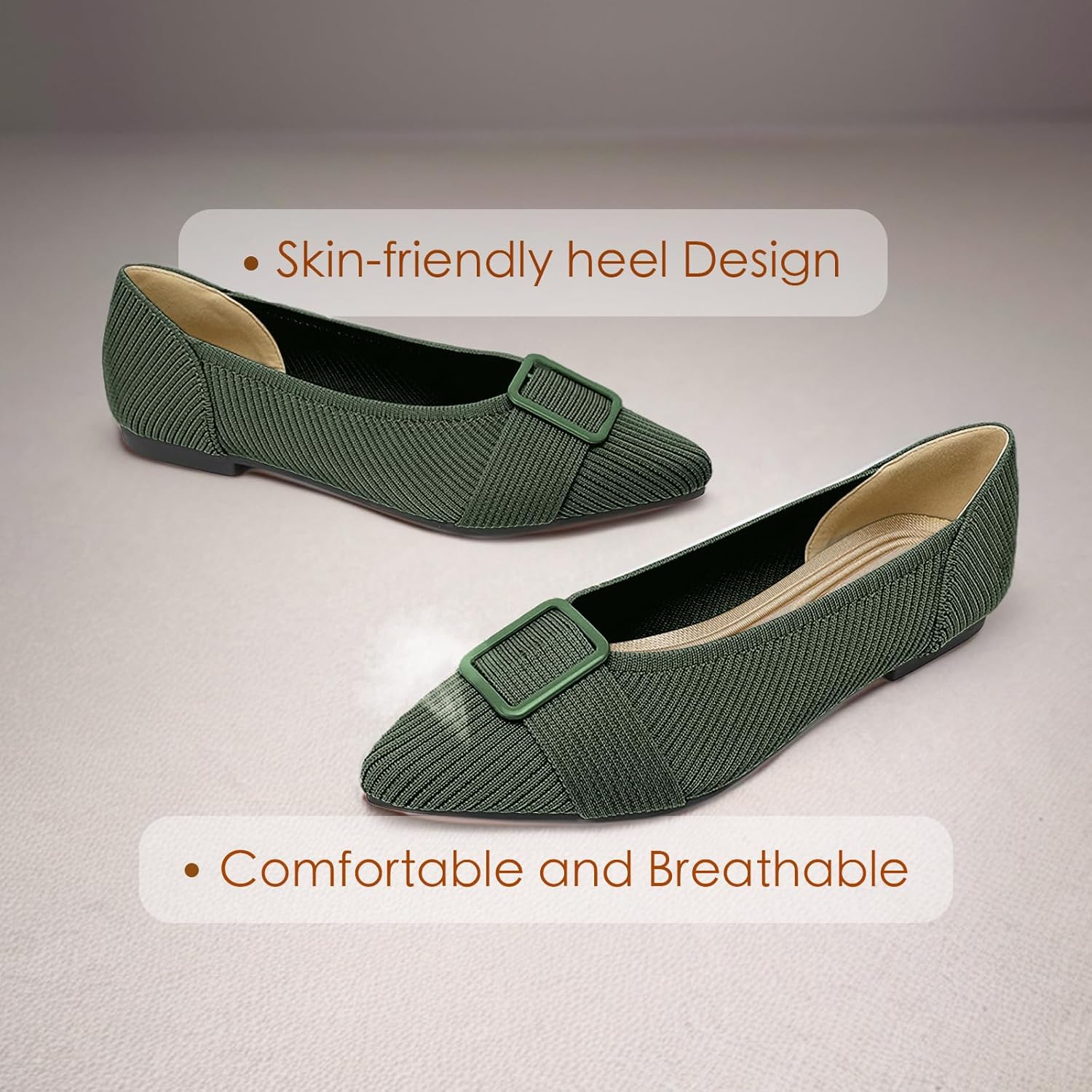 Women's Flats Shoes Pointed Toe Comfortable Dressy Knit Ballet Casual Work Shoes - Image 3