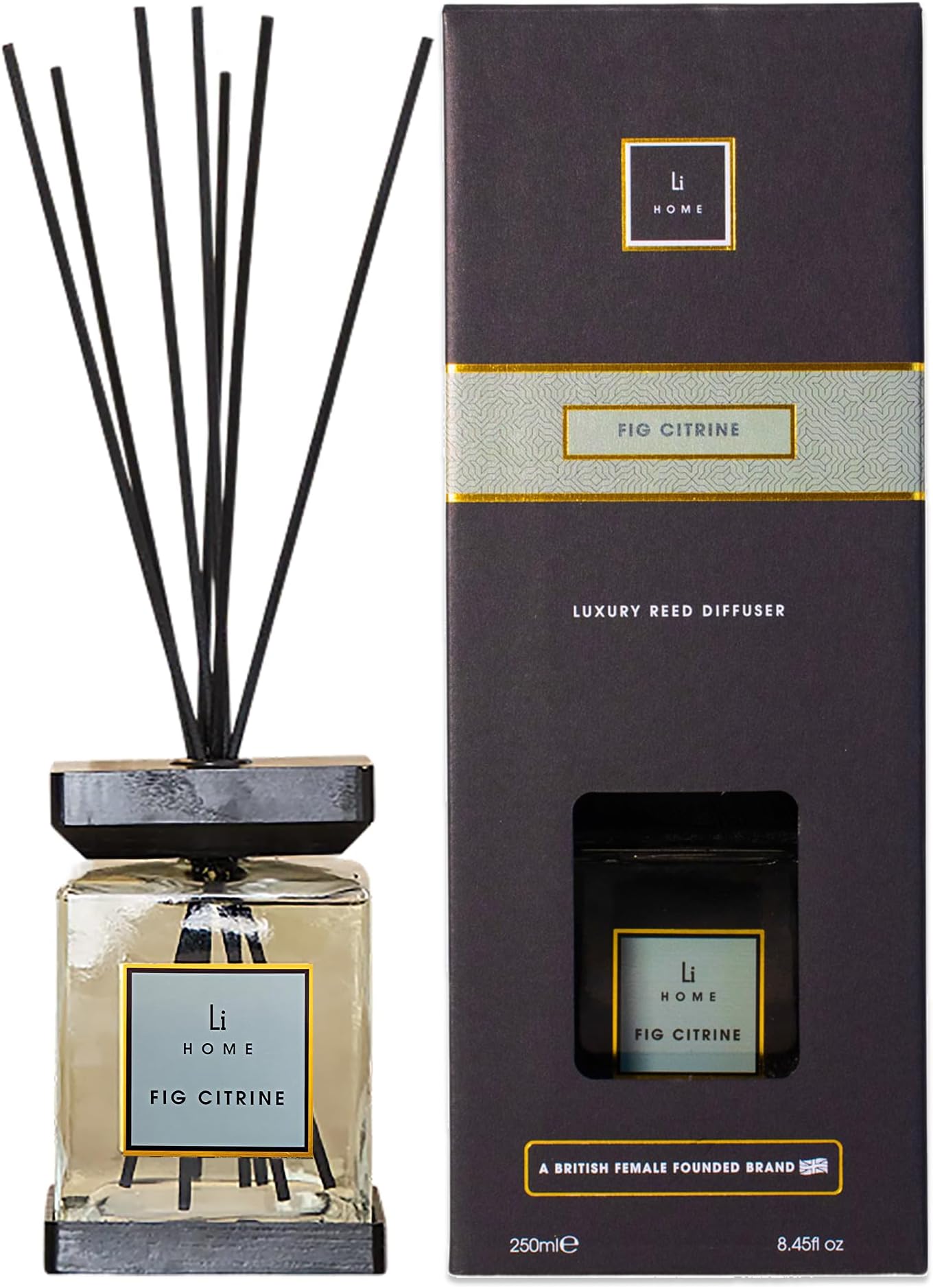 Collection Luxury Square Reed Diffuser | Fig Citrine 250ml Long Lasting Home Fragrance Diffuser | Sticks & Base Tray | Fig Bergamot Mandarin | Elegant Room Diffusers Gift for Women