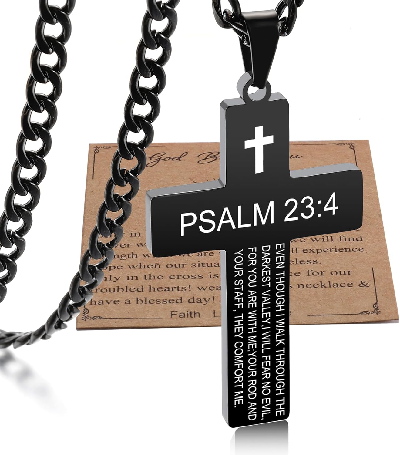 SKQIR Cross Necklace for Men with Bible Verse, Christian Religious Scripture First Communion Cross Chain Pendant for Boys Jewelry Easter Basket Essentials Stuffers Graduation Gifts