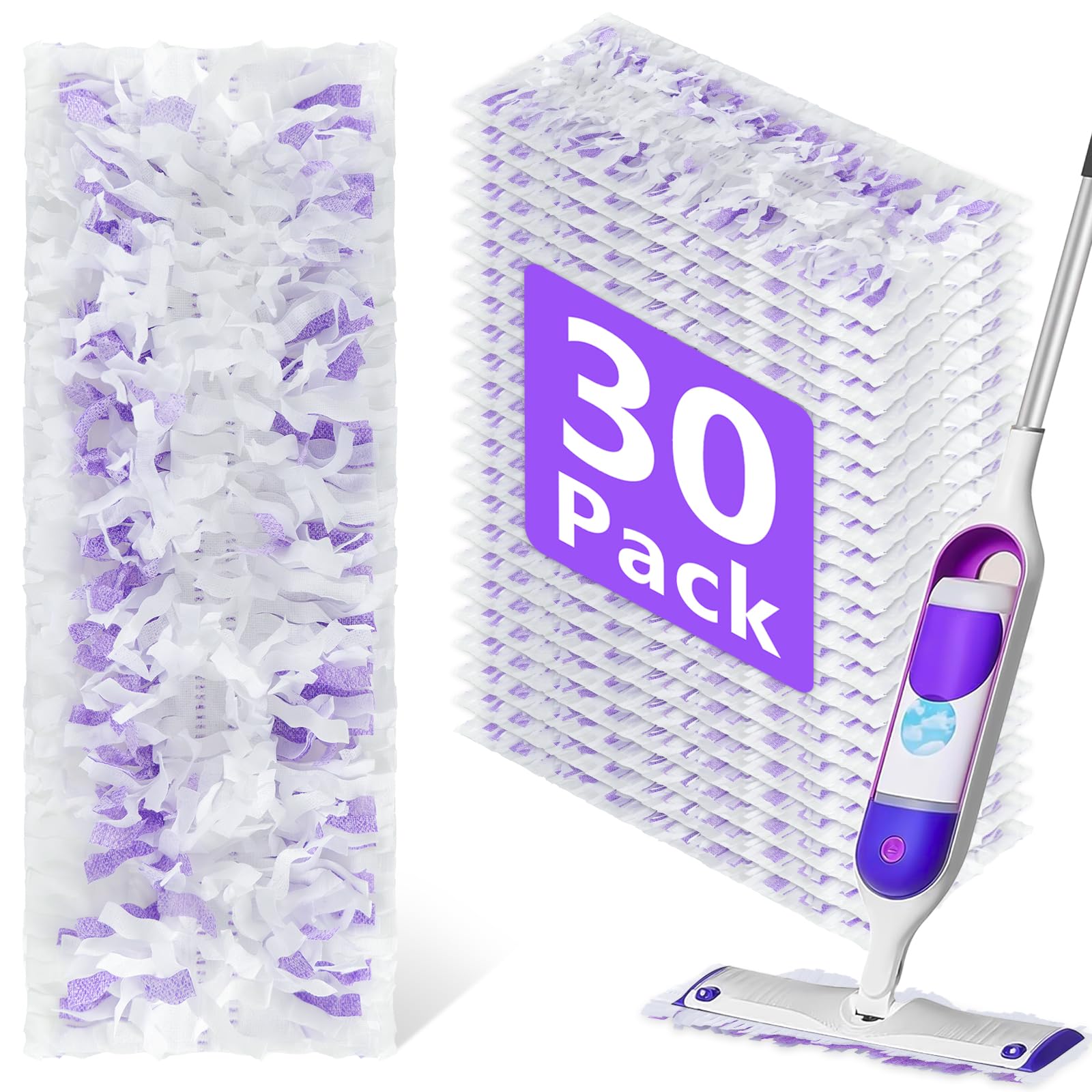 30 Pack Disposable Power Mop Refills Pads for Swiffer Power Mop,Spray Wet Pads Refill for Swiffer,Disposable Swifter Mopping Pads Refills for Multi-Surface Floor Cleaning (Purple-30)