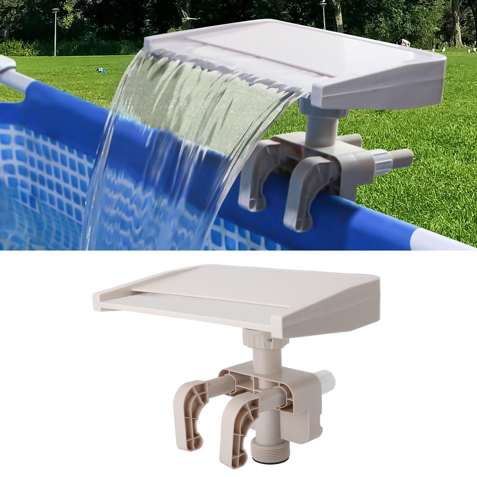 Fuente de Piscina Desmontable con Estructura Resistente, Cascada de Agua para Piscinas elevadas y jardín, fácil instalación, Accesorios de PVC para relajación y decoración, 33.5x23x27 cm