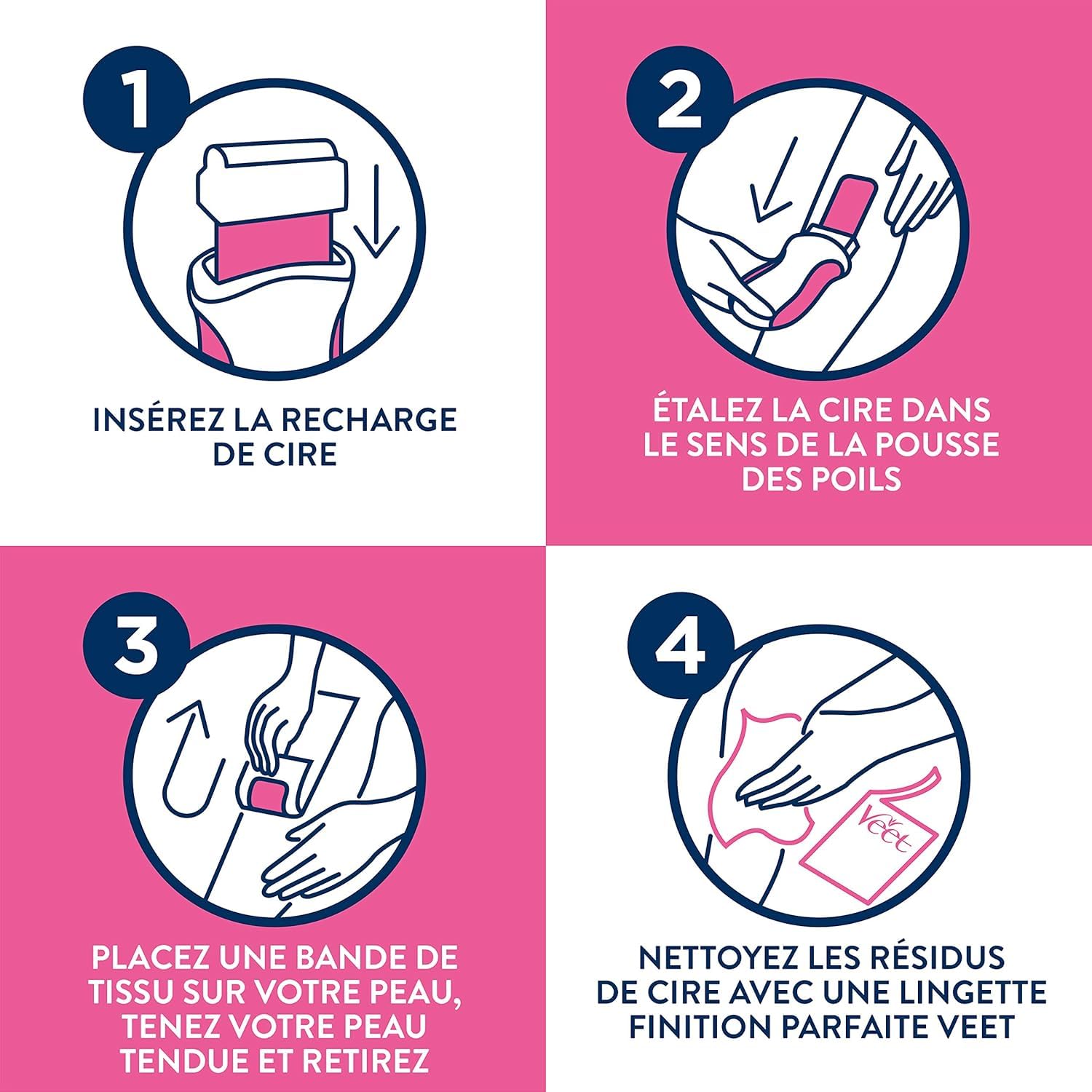 Veet - Kit Chauffe Cire Épilation avec 1 Kit Roll-On Veet, 1 Recharge EasyWax, 12 bandes de tissus et Huile après Épilation