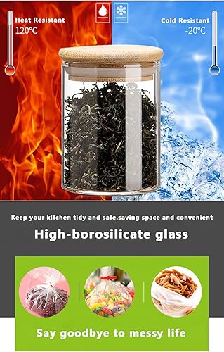 Miniatura 9 de Paquete de 4 tarros de vidrio con tapas de bambú, recipientes de vidrio de 18.5 onzas con tapa hermética de bambú 100% sellados, tarros de avena