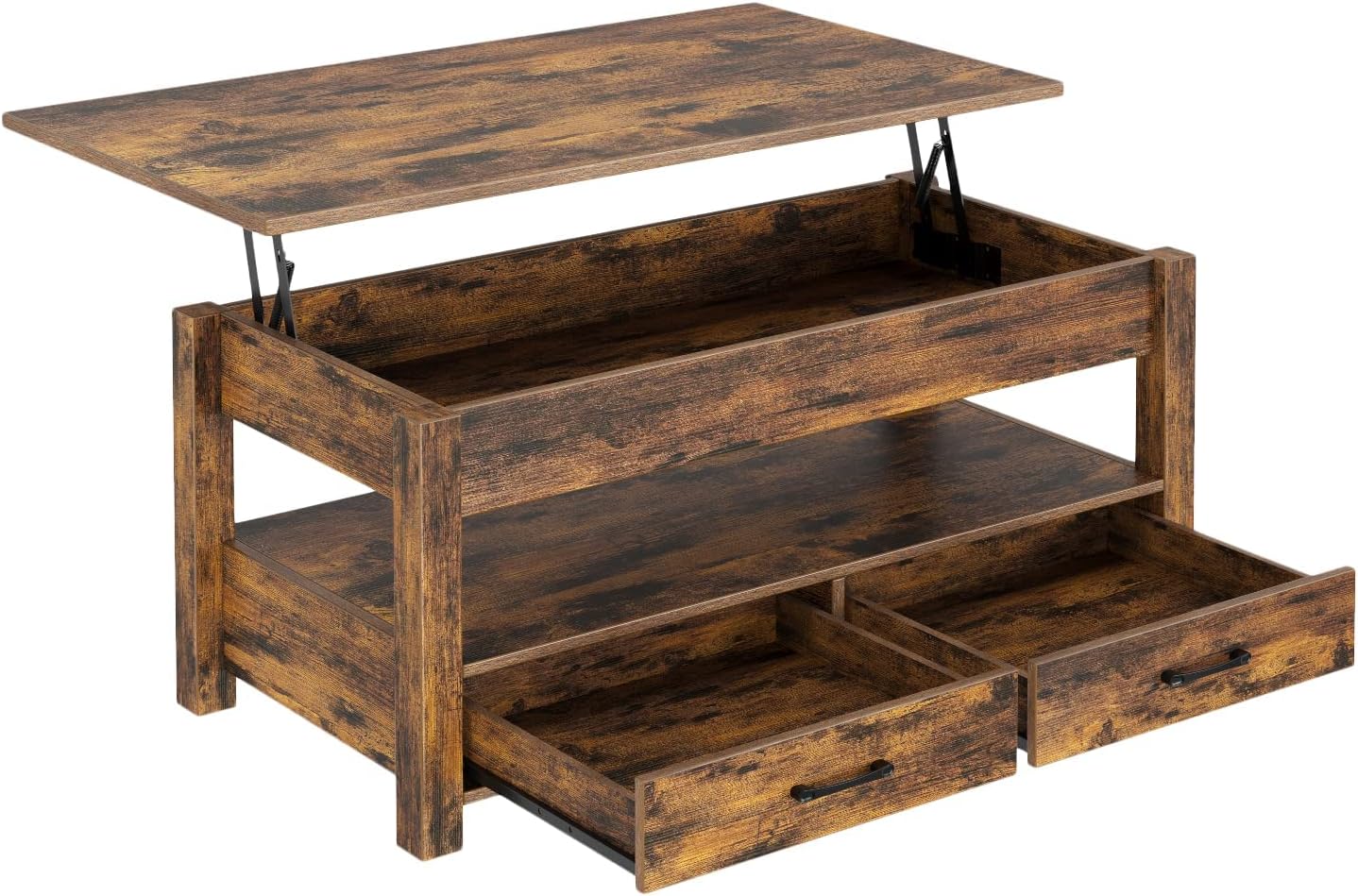 Rolanstar 47" Lift Top Coffee Table with Drawers and Hidden Compartment, Retro Central Table with Wooden Lift Tabletop, for Living Room, Rustic Brown 47.2 Inches Rustic Brown