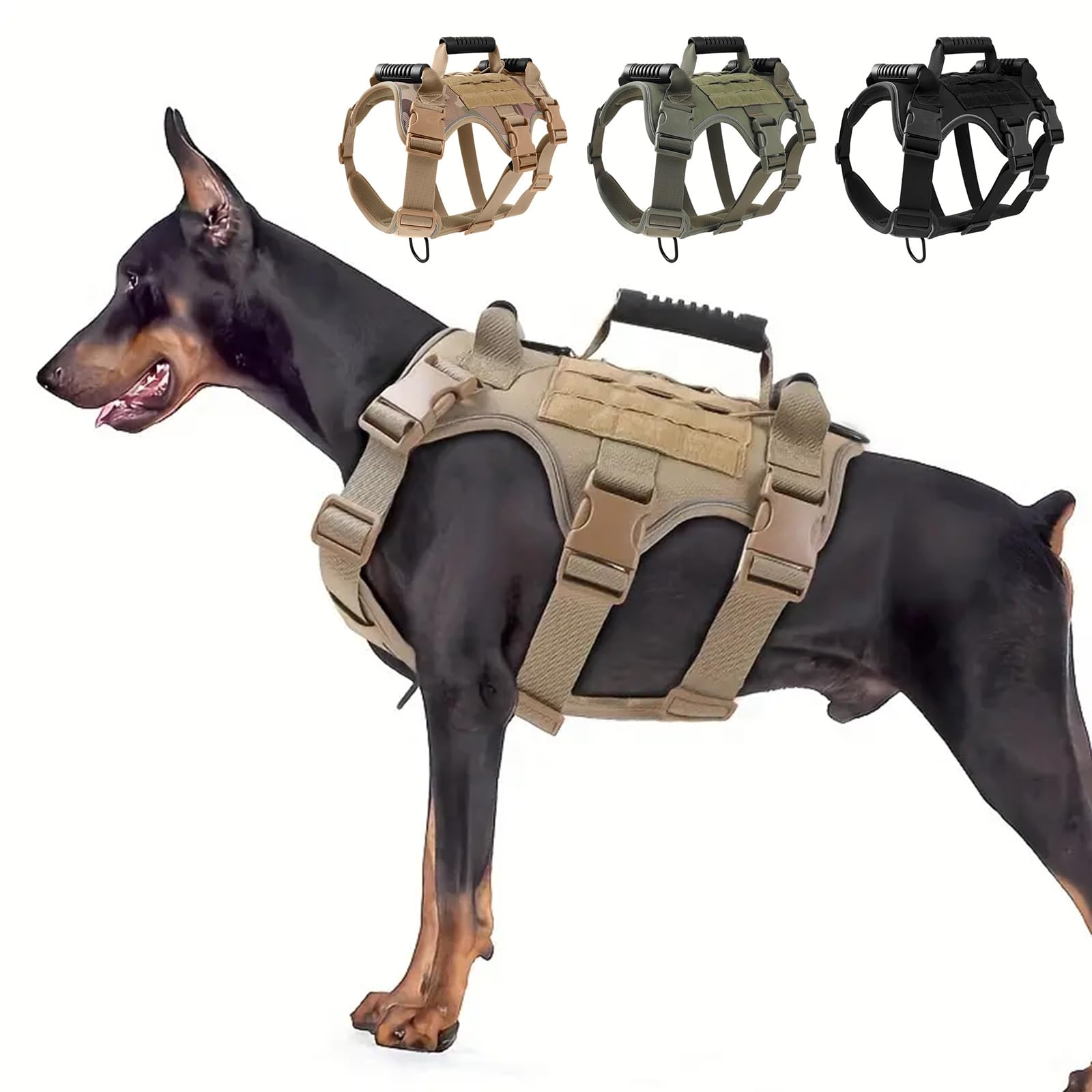 Amazon | 中型大型犬用の戦術的な犬用ハーネス、ハンドル&モール付きの