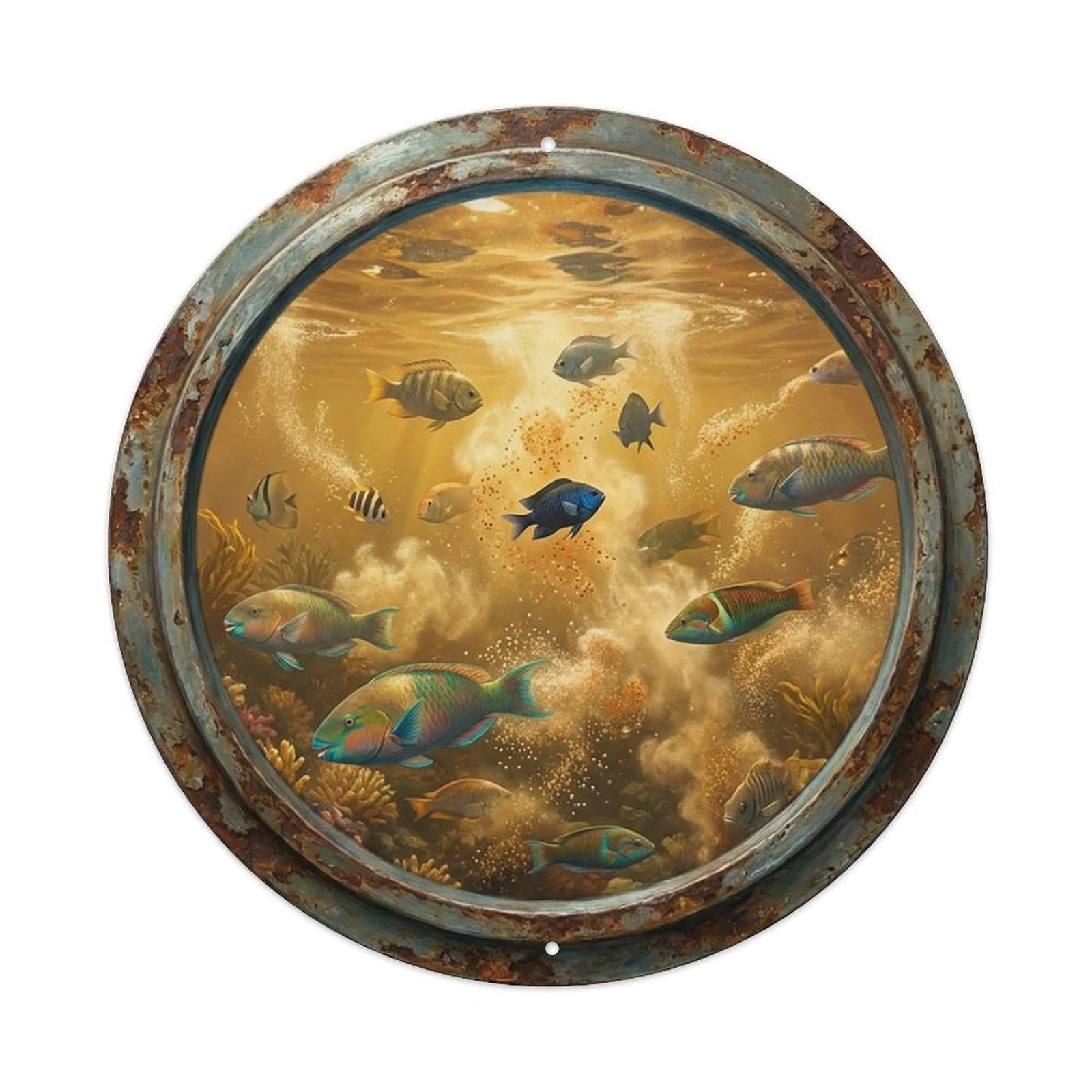 Vintage Porthole Spawning Son Ship Window Under Deep Metal Tin Sign