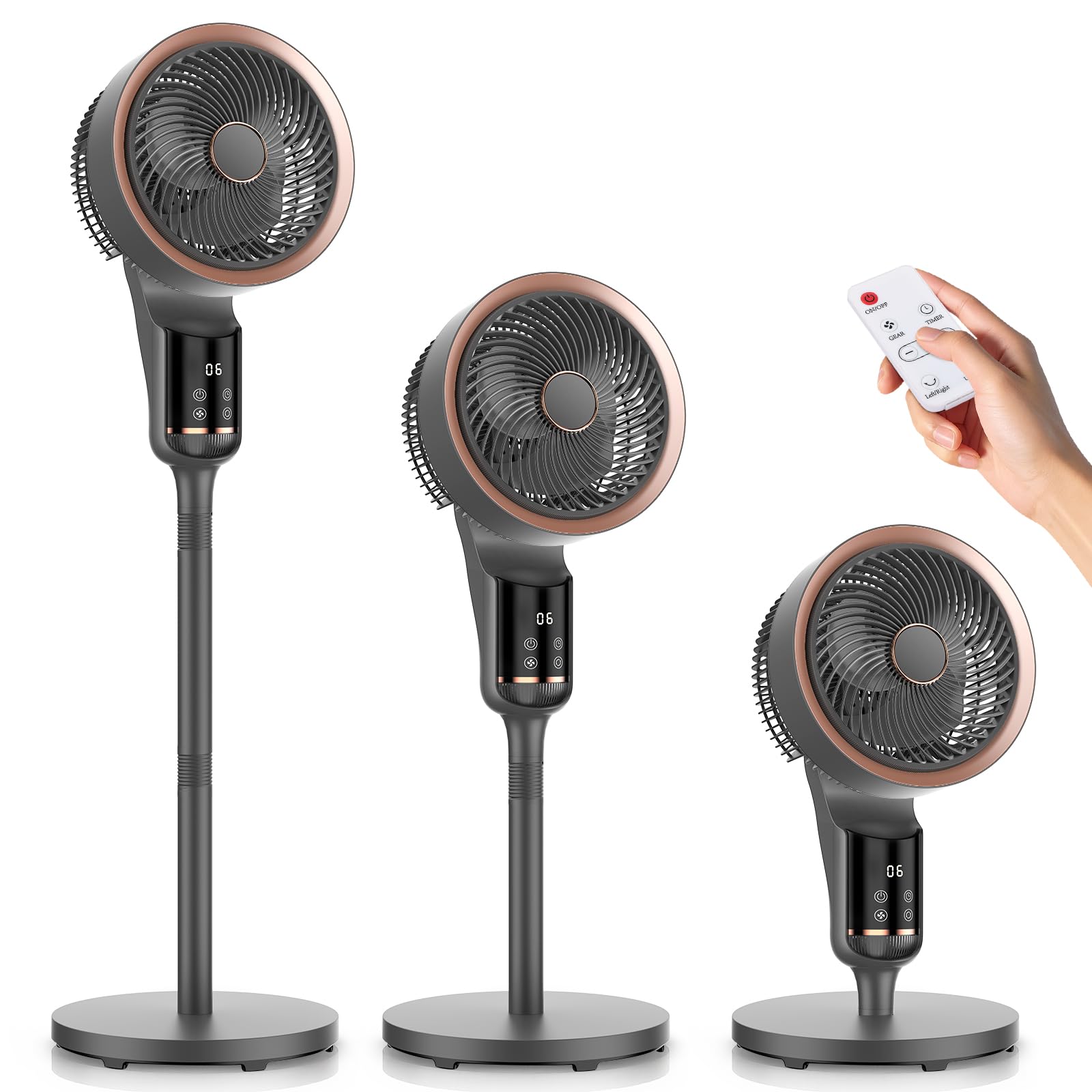 Husgw Quiet Standing Pedestal Fan for Bedroom, 90° Oscillating Electric Cooling Fan with 12 Speeds, 12H Timer, Remote, 20-43" Adjustable Height Circulator Fan for Home & Office