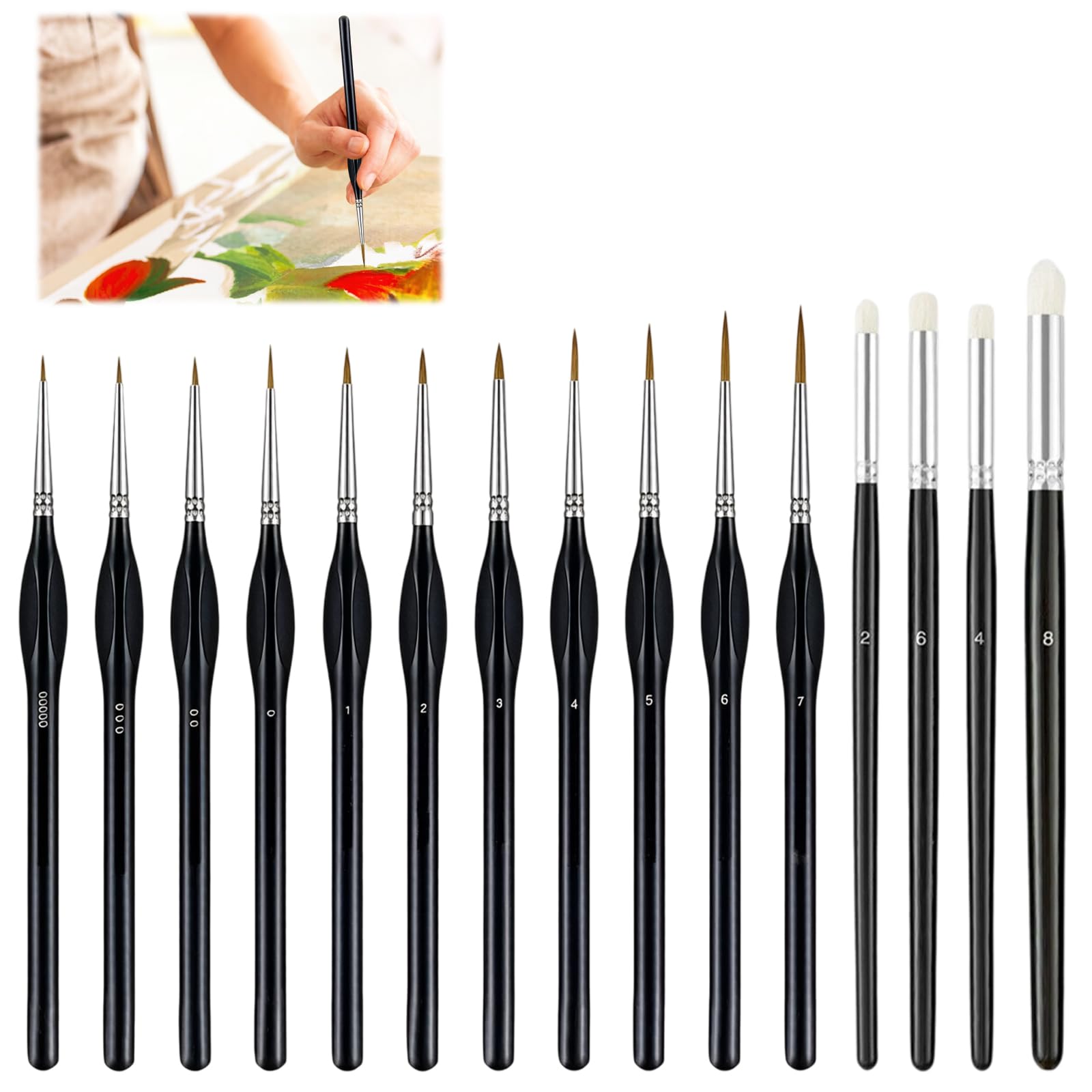 11PCS Fine Detail Paint Brushes Set with 4 Dry Brush Miniature Painting