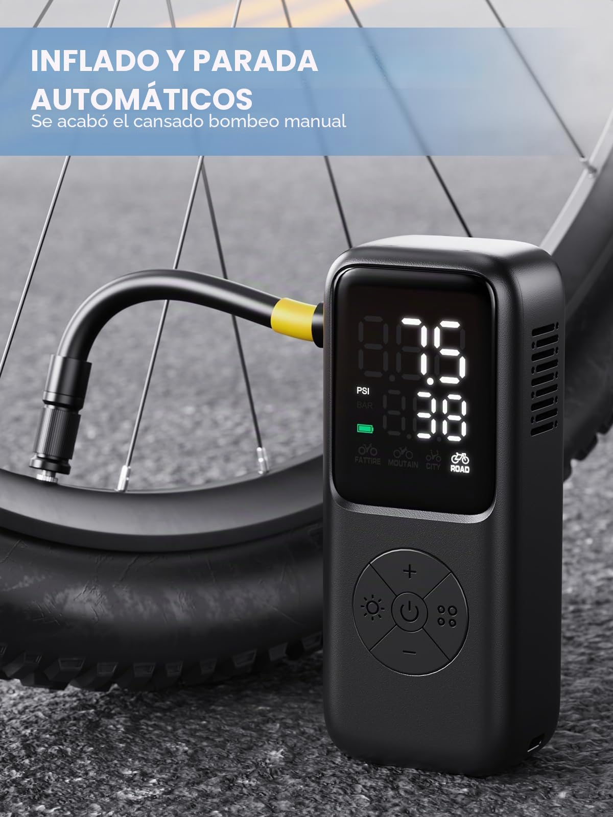 GPUTEK Mini Bomba Eléctrica de Bicicleta, 120 PSI con manómetro y 5 Modos preestablecidos para Schrader y Presta Valve Bike Pump para Carretera, montaña, Bicicleta de Ciudad y neumáticos de Grasa