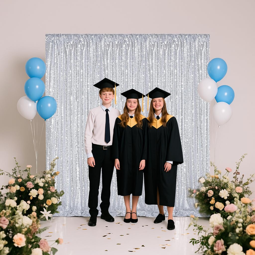Silber Hintergrund Hochzeit Pailletten - 60 x 240 Cm Pailletten Stoff Hintergrund für Taufe Hochzeiten Geburtstag Schule Party Wohnkultur -4Stückf