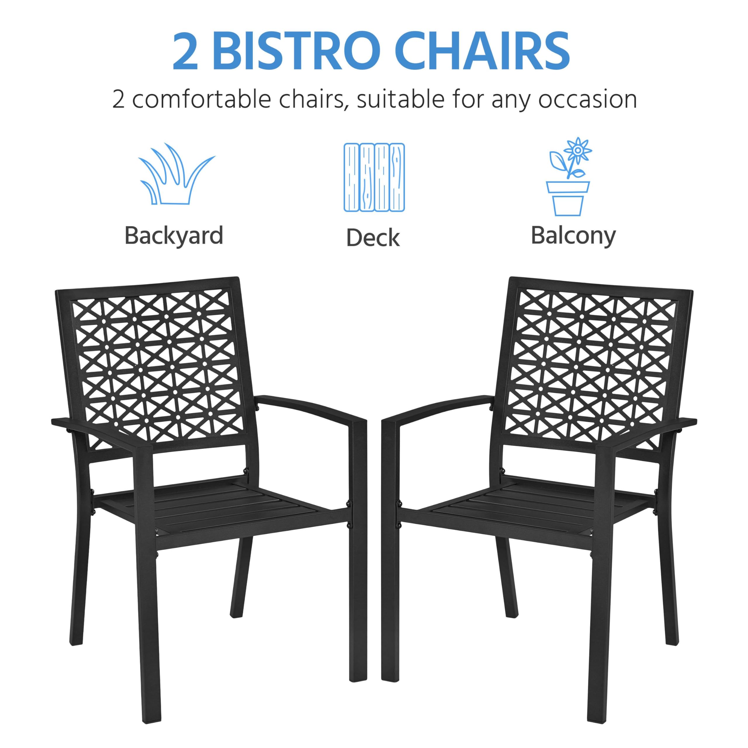 Yaheetech Set di 2 Sedie da Pranzo da Giardino Esterno Impilabili in Metallo con Braccioli e Schienale Moderno Prato Veranda Cortile Piscina Balcone Nero 58 × 59,5 × 89 cm