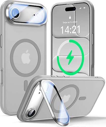 Miniatura 38 de Funda para iPhone 14 Pro de 6.1”, cubierta para cámara con soporte, protector de lente de cámara 9H, compatible con MagSafe, a prueba de golpes de